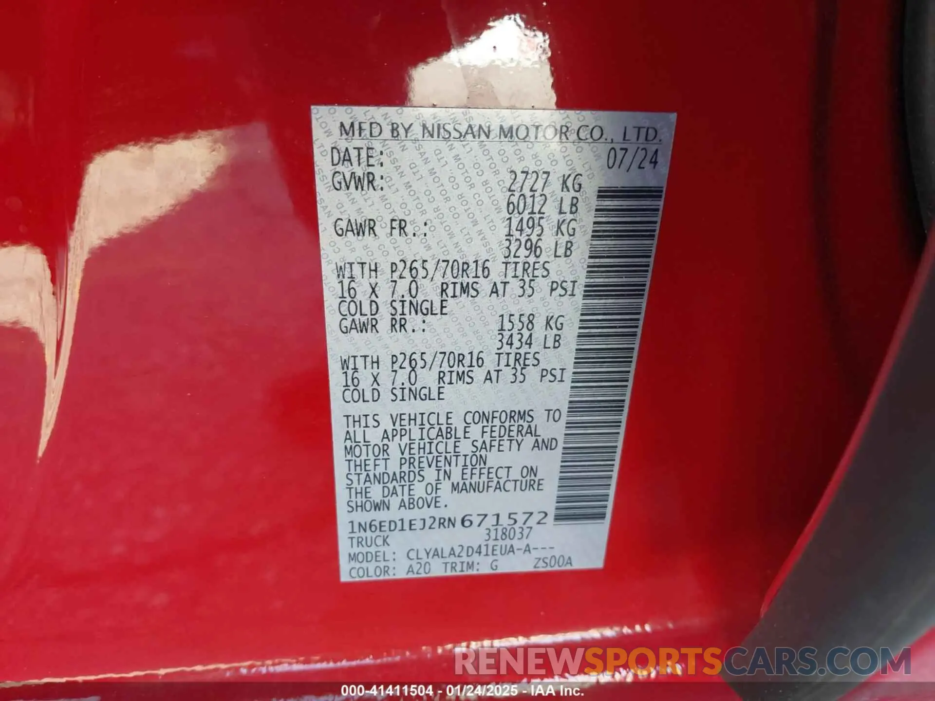 9 fotografías del automóvil dañado 1N6ED1EJ2RN671572 NISSAN FRONTIER 2024