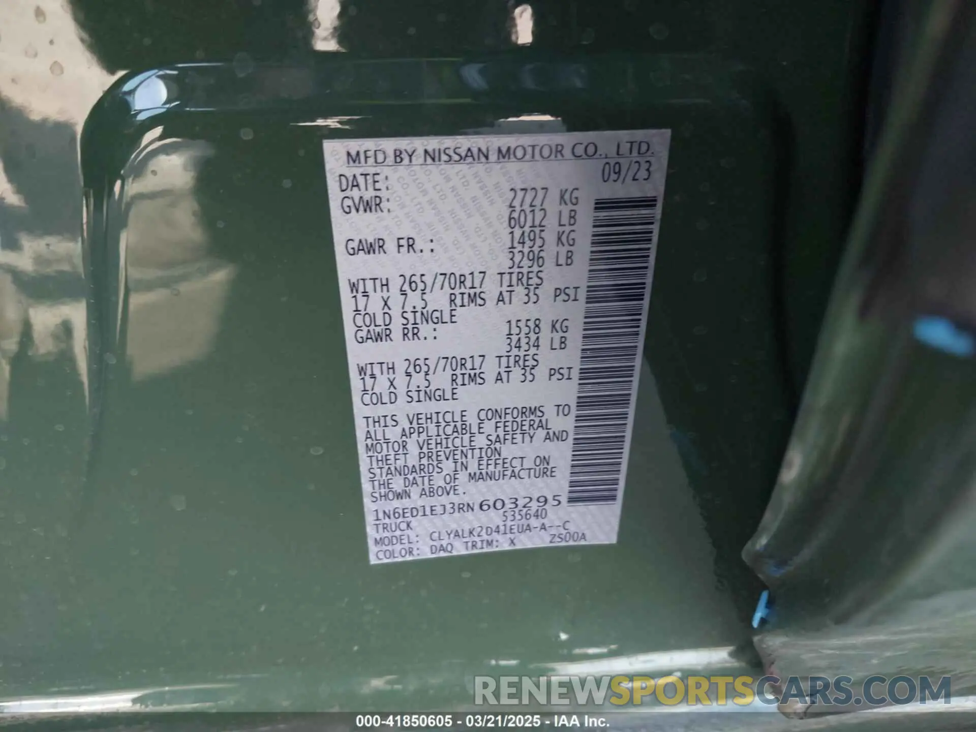 9 fotografías del automóvil dañado 1N6ED1EJ3RN603295 NISSAN FRONTIER 2024
