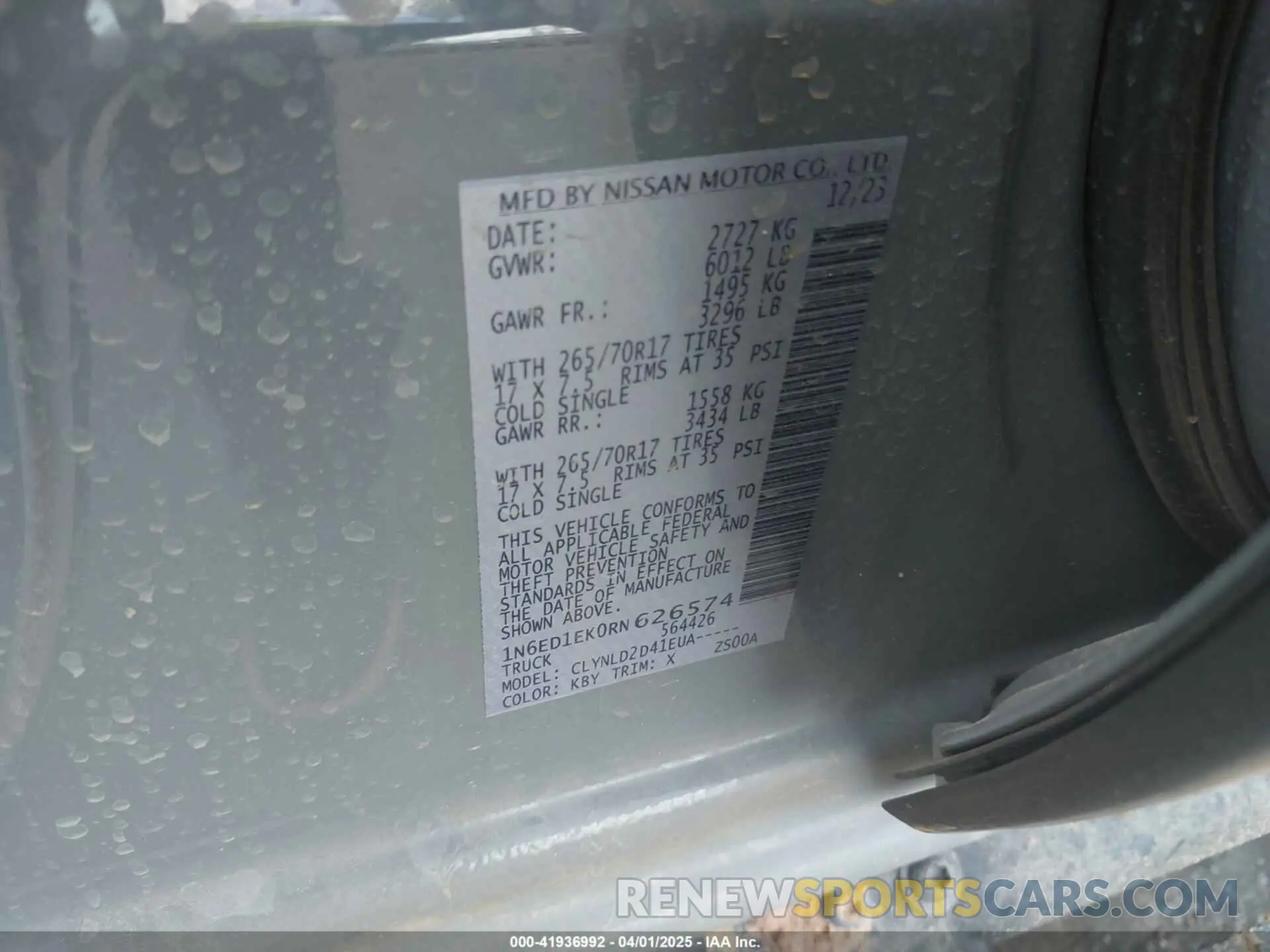 9 fotografías del automóvil dañado 1N6ED1EK0RN626574 NISSAN FRONTIER 2024