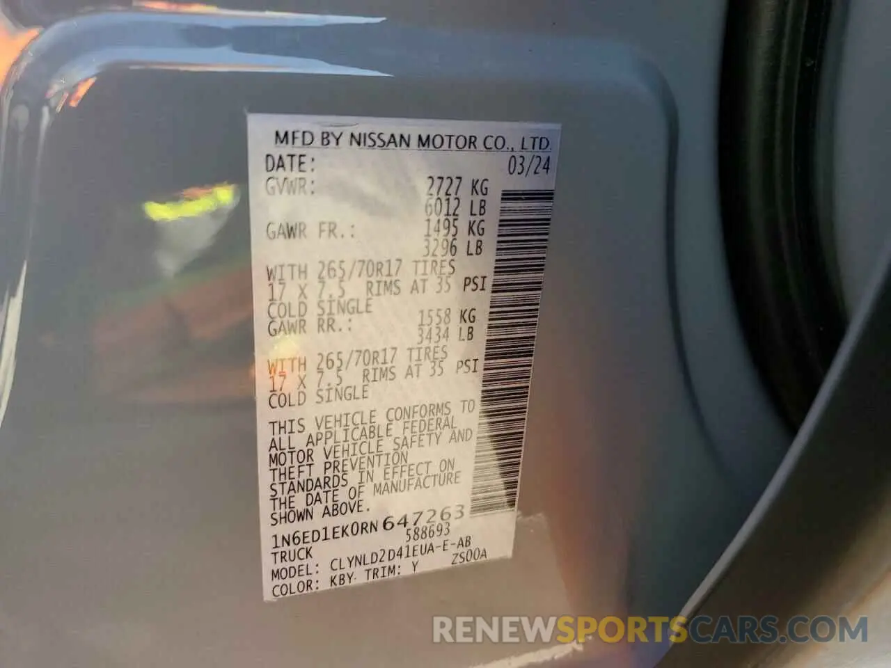 12 fotografías del automóvil dañado 1N6ED1EK0RN647263 NISSAN FRONTIER 2024