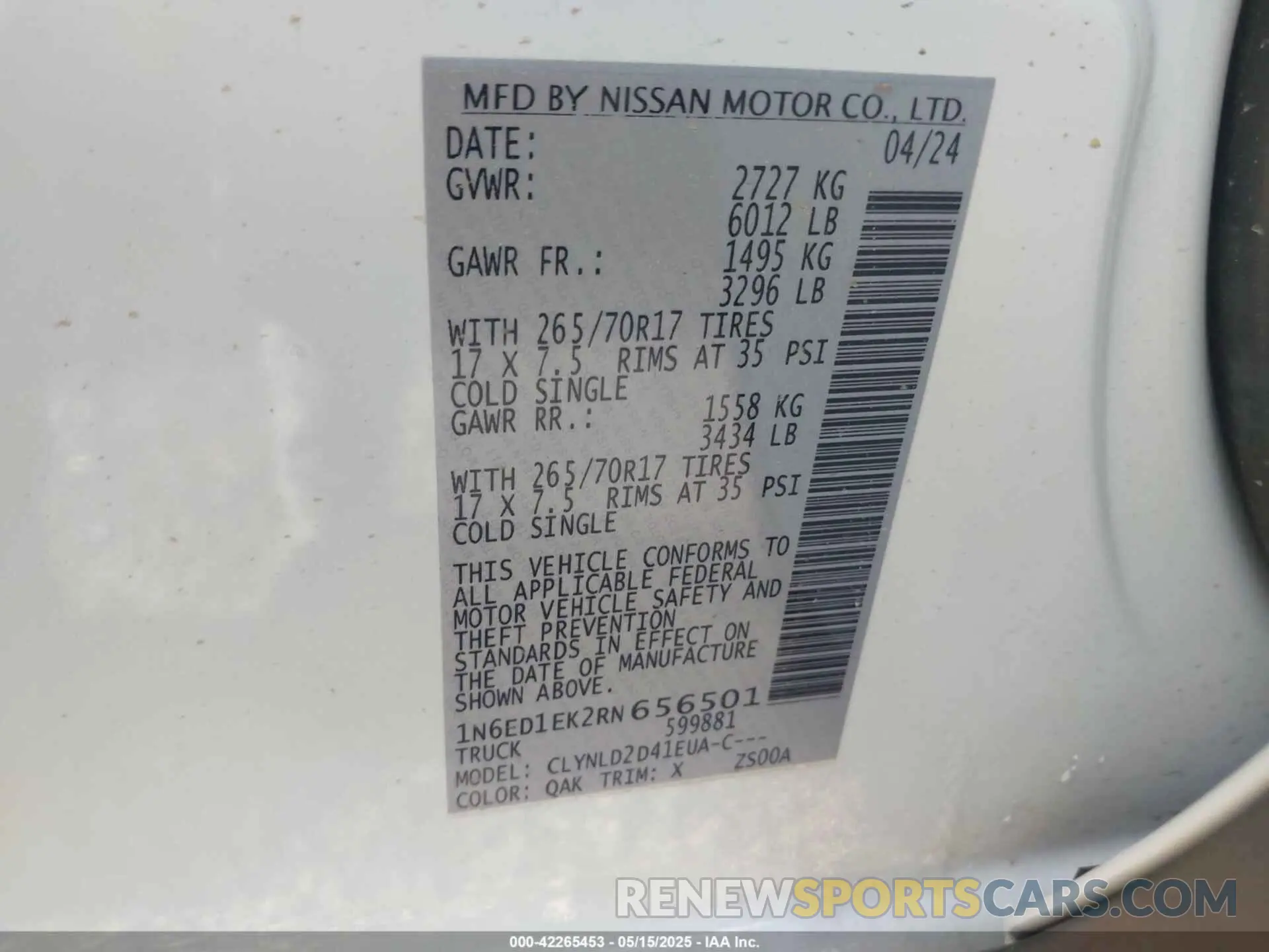 9 fotografías del automóvil dañado 1N6ED1EK2RN656501 NISSAN FRONTIER 2024