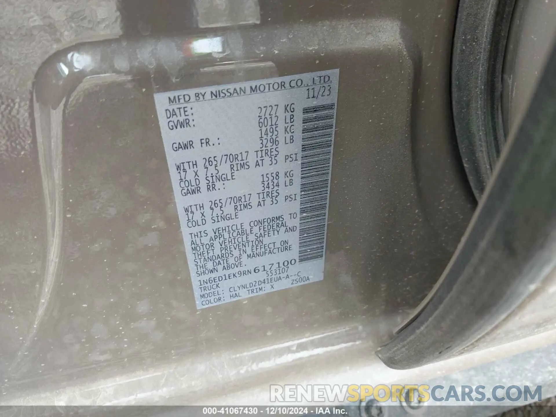 9 fotografías del automóvil dañado 1N6ED1EK9RN617100 NISSAN FRONTIER 2024