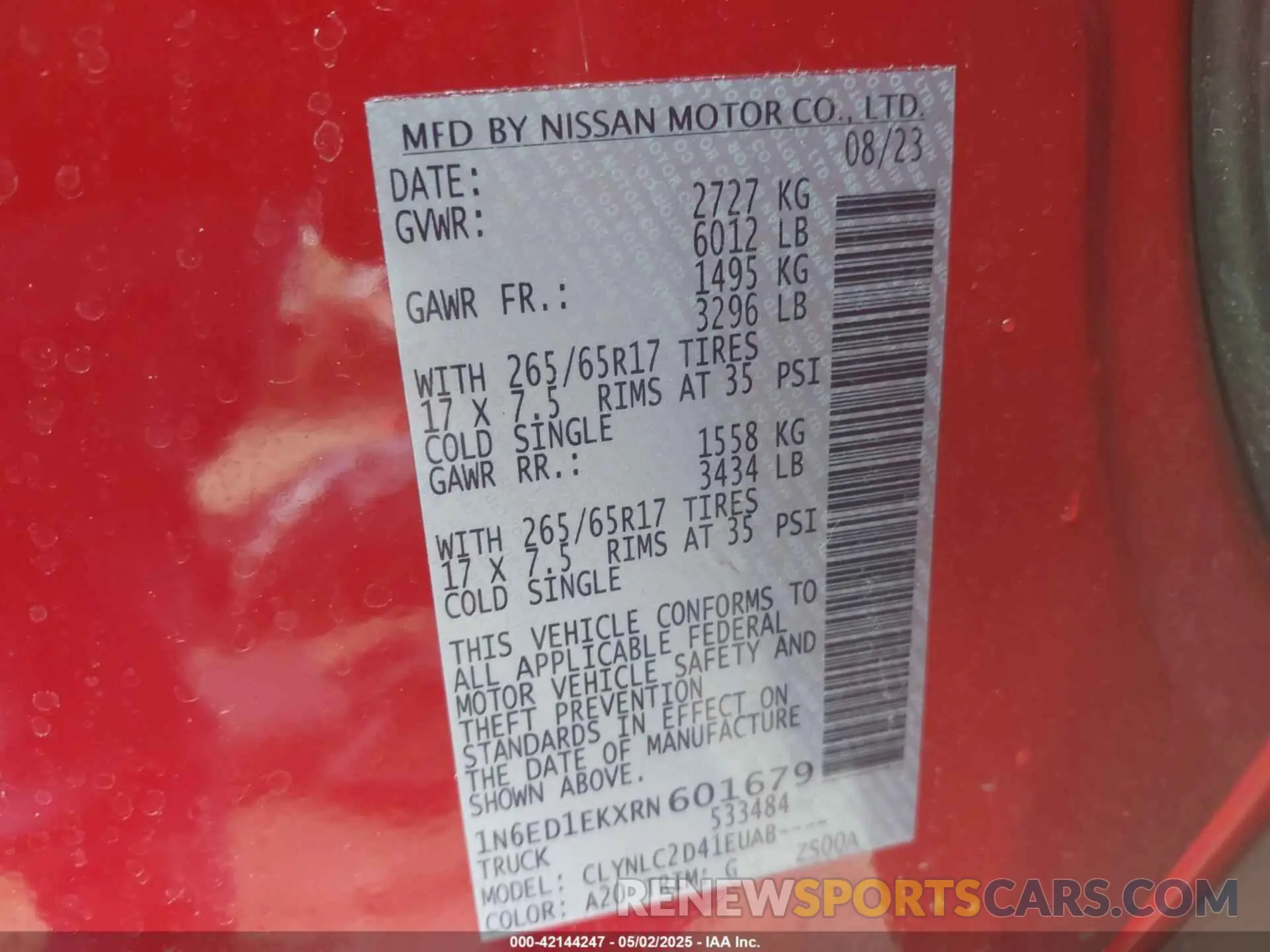 9 fotografías del automóvil dañado 1N6ED1EKXRN601679 NISSAN FRONTIER 2024