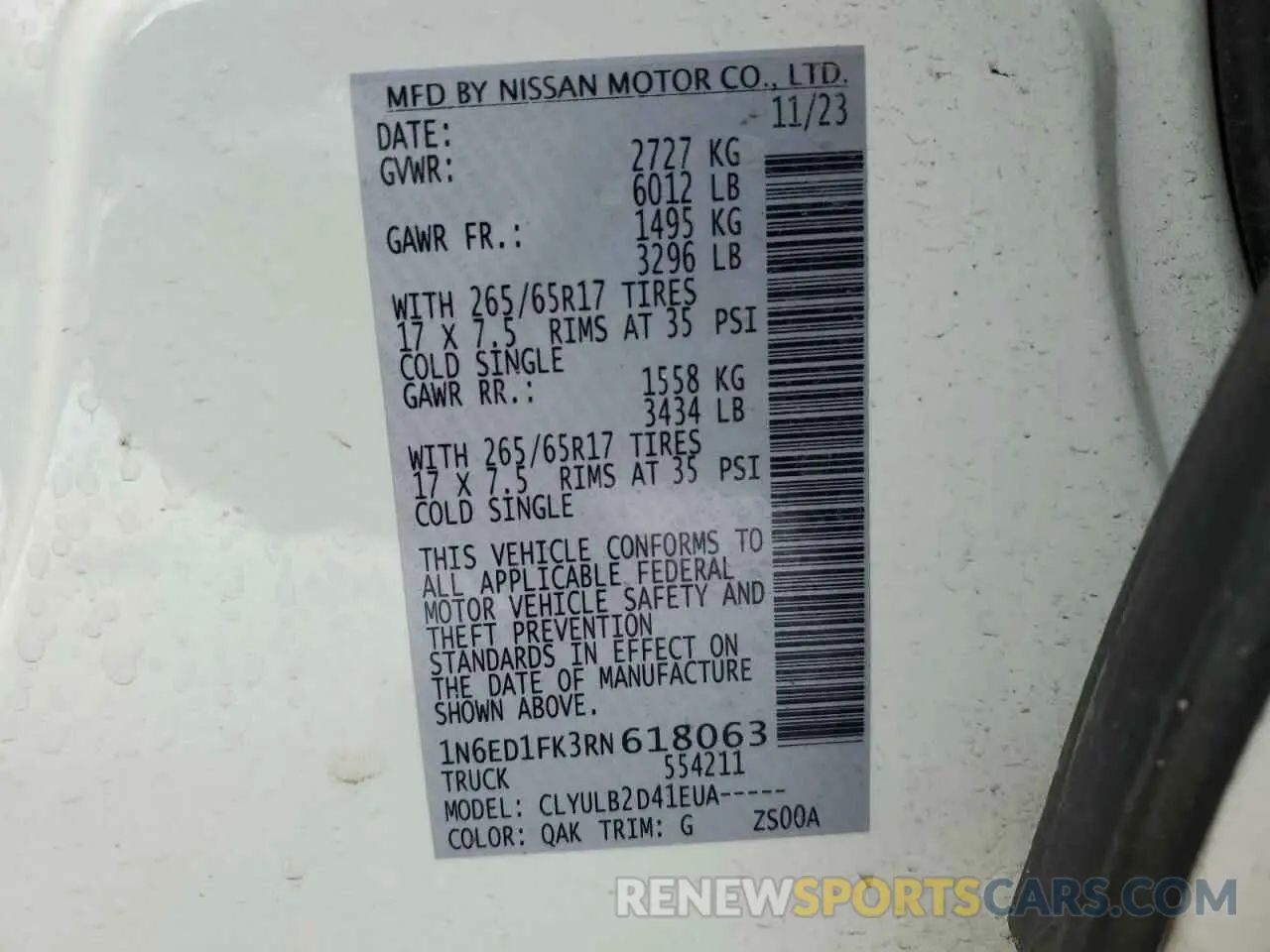 12 fotografías del automóvil dañado 1N6ED1FK3RN618063 NISSAN FRONTIER 2024