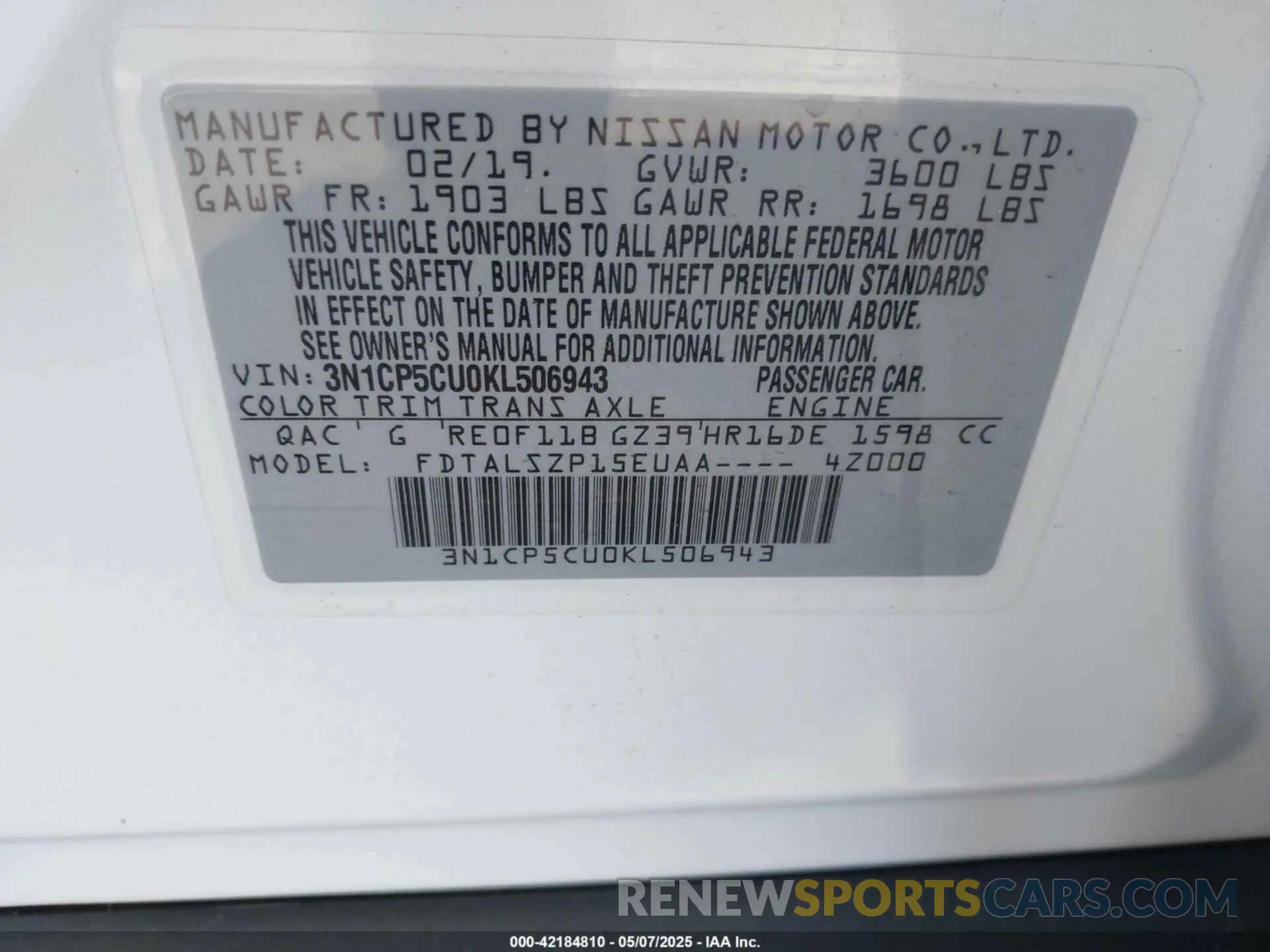 9 fotografías del automóvil dañado 3N1CP5CU0KL506943 NISSAN KICKS 2019