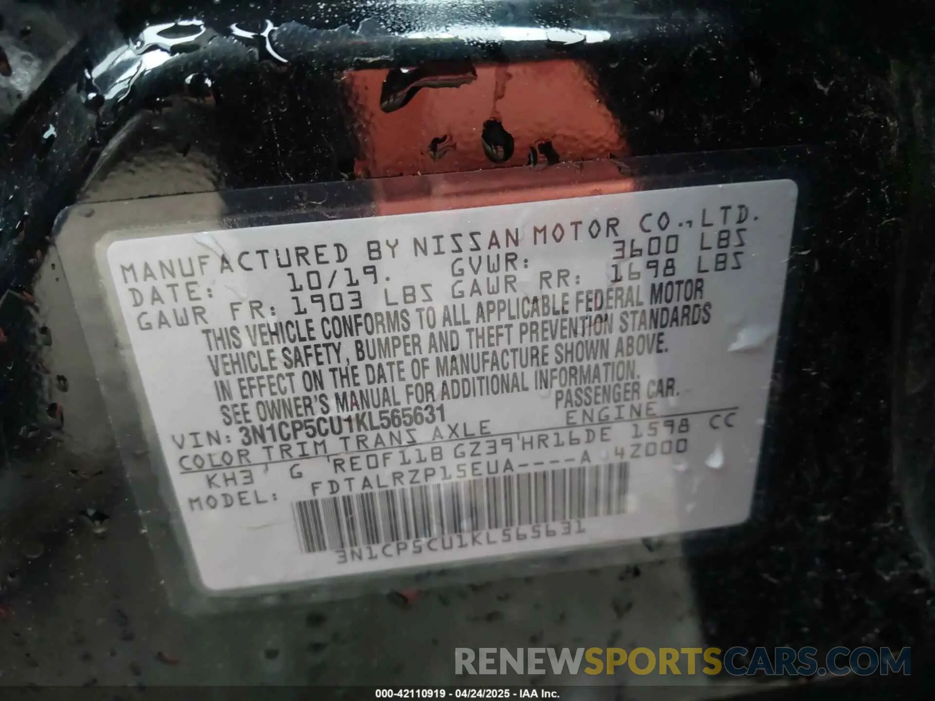 9 fotografías del automóvil dañado 3N1CP5CU1KL565631 NISSAN KICKS 2019