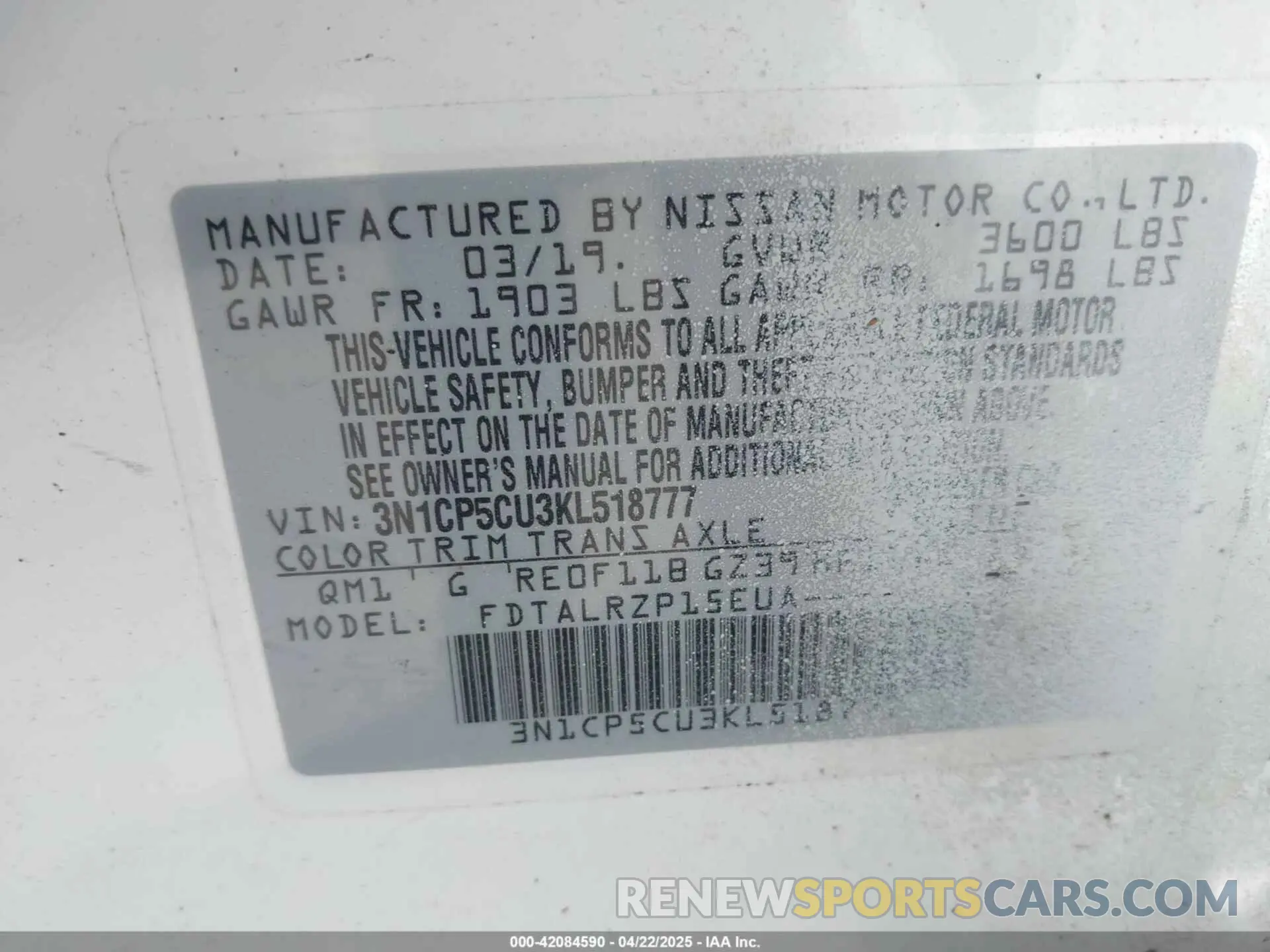 9 fotografías del automóvil dañado 3N1CP5CU3KL518777 NISSAN KICKS 2019