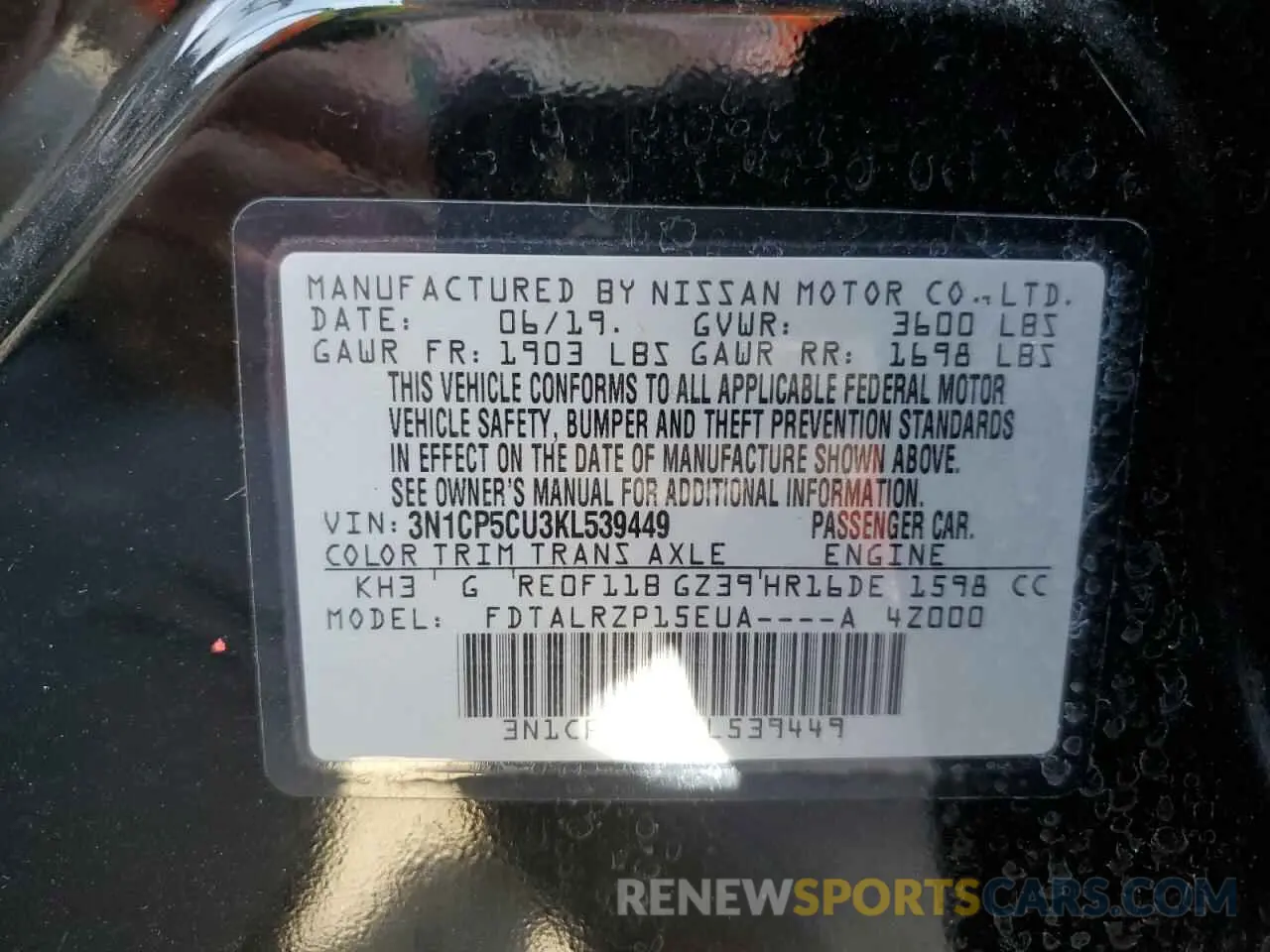 13 fotografías del automóvil dañado 3N1CP5CU3KL539449 NISSAN KICKS 2019