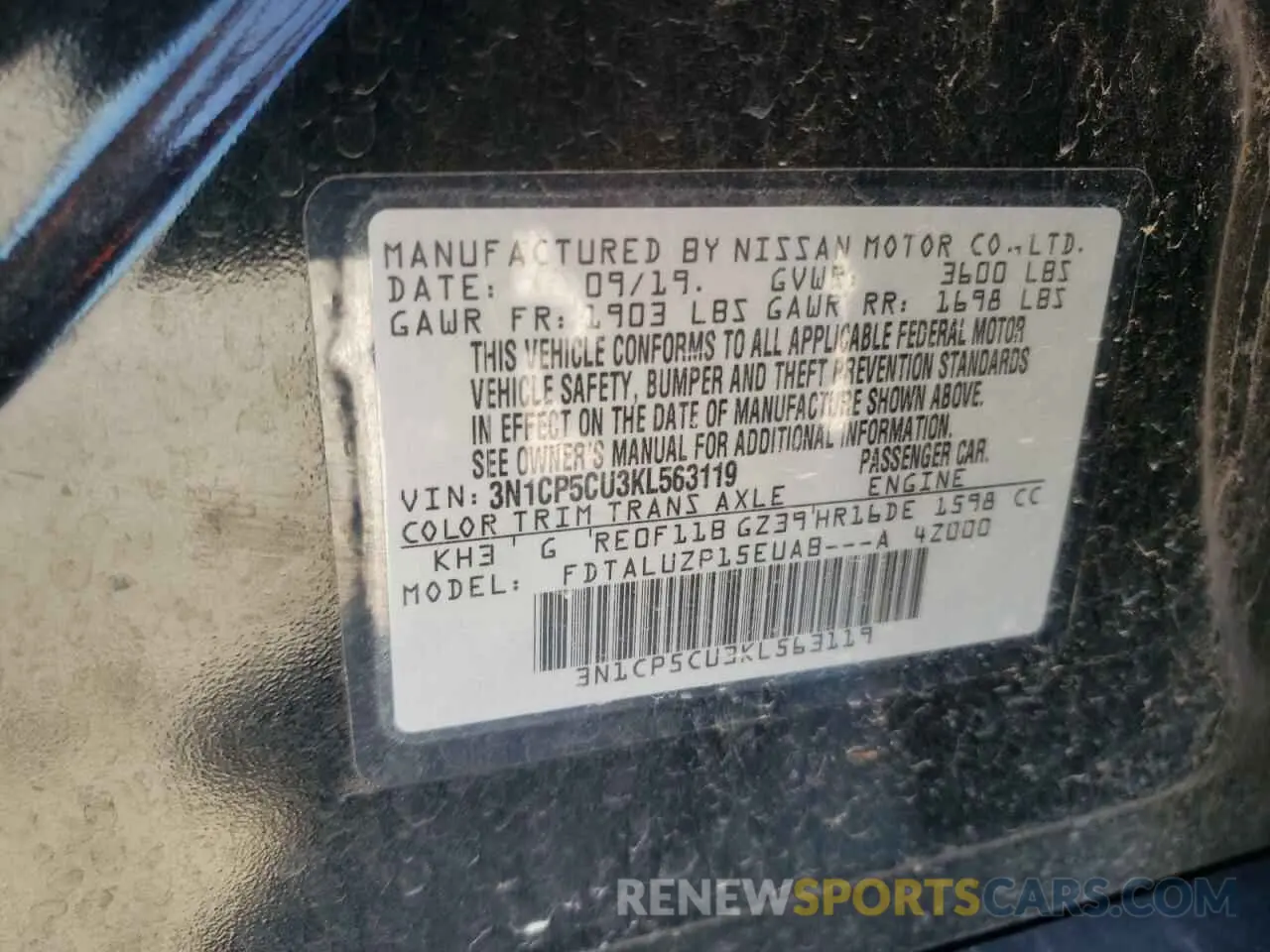 13 fotografías del automóvil dañado 3N1CP5CU3KL563119 NISSAN KICKS 2019