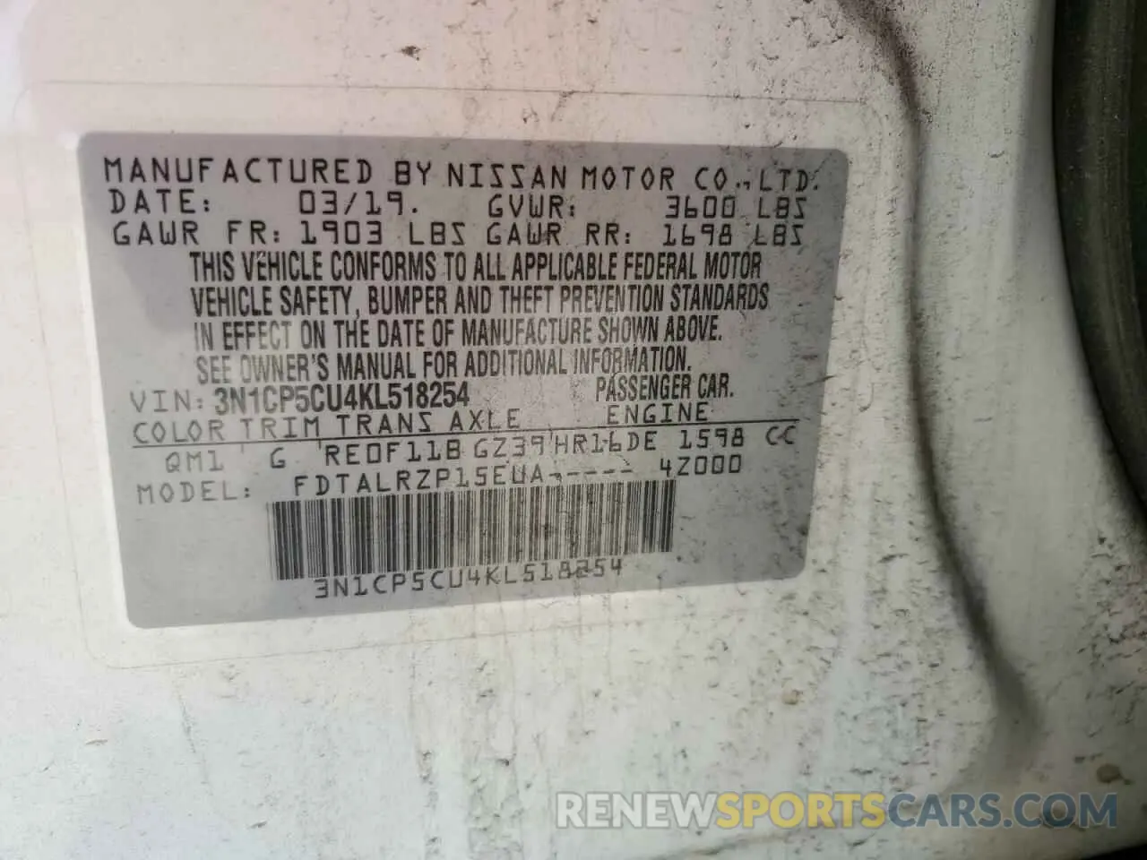 14 fotografías del automóvil dañado 3N1CP5CU4KL518254 NISSAN KICKS 2019