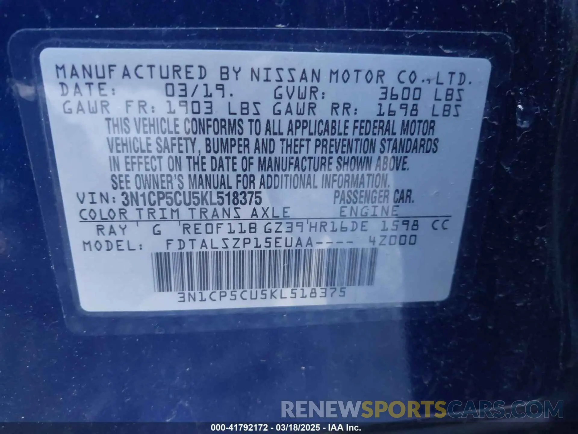 9 fotografías del automóvil dañado 3N1CP5CU5KL518375 NISSAN KICKS 2019