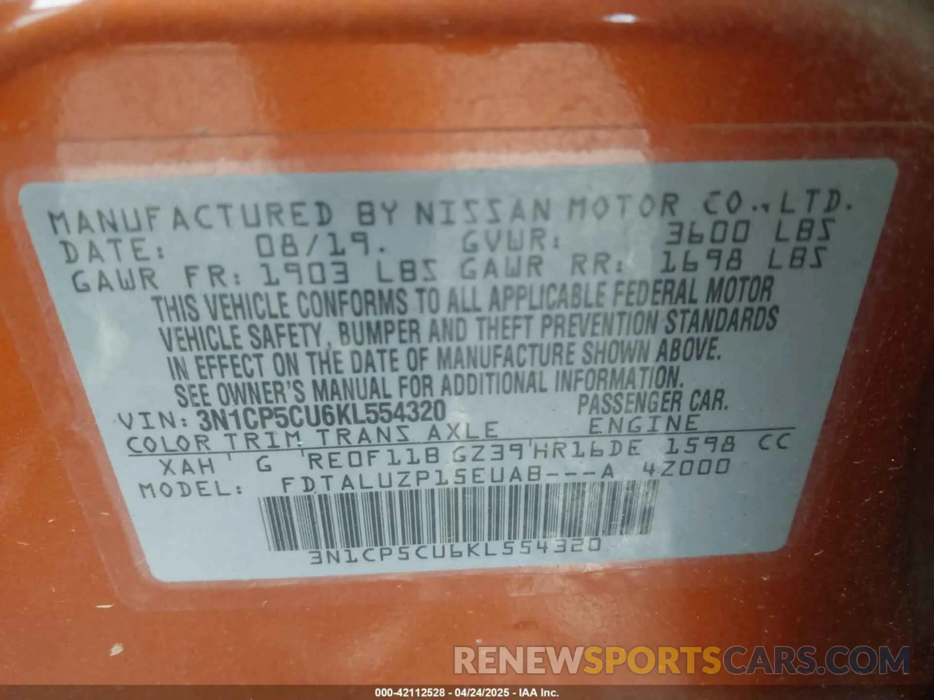 9 fotografías del automóvil dañado 3N1CP5CU6KL554320 NISSAN KICKS 2019