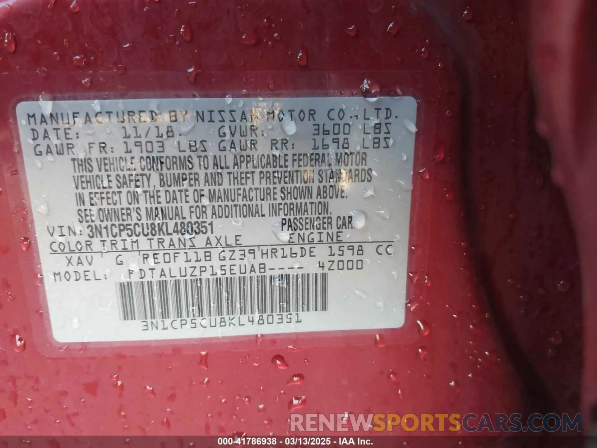 9 fotografías del automóvil dañado 3N1CP5CU8KL480351 NISSAN KICKS 2019