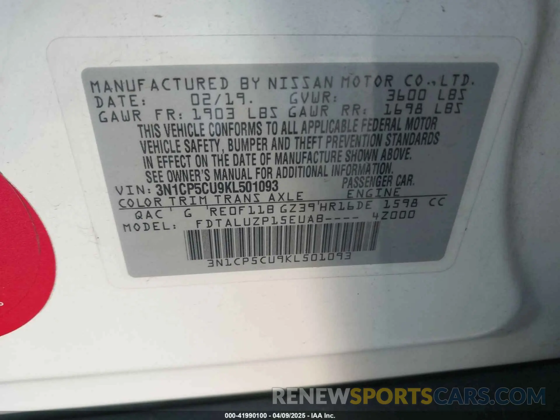 9 fotografías del automóvil dañado 3N1CP5CU9KL501093 NISSAN KICKS 2019