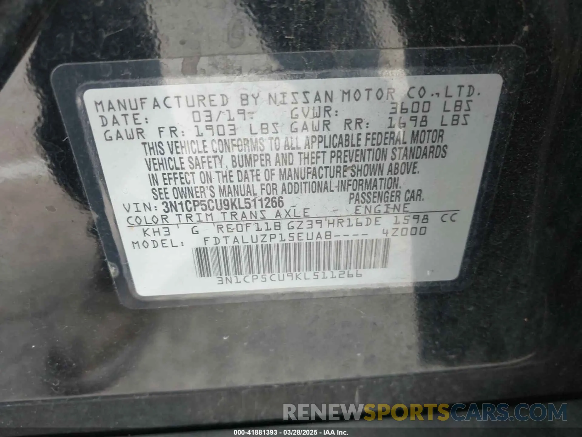 9 fotografías del automóvil dañado 3N1CP5CU9KL511266 NISSAN KICKS 2019