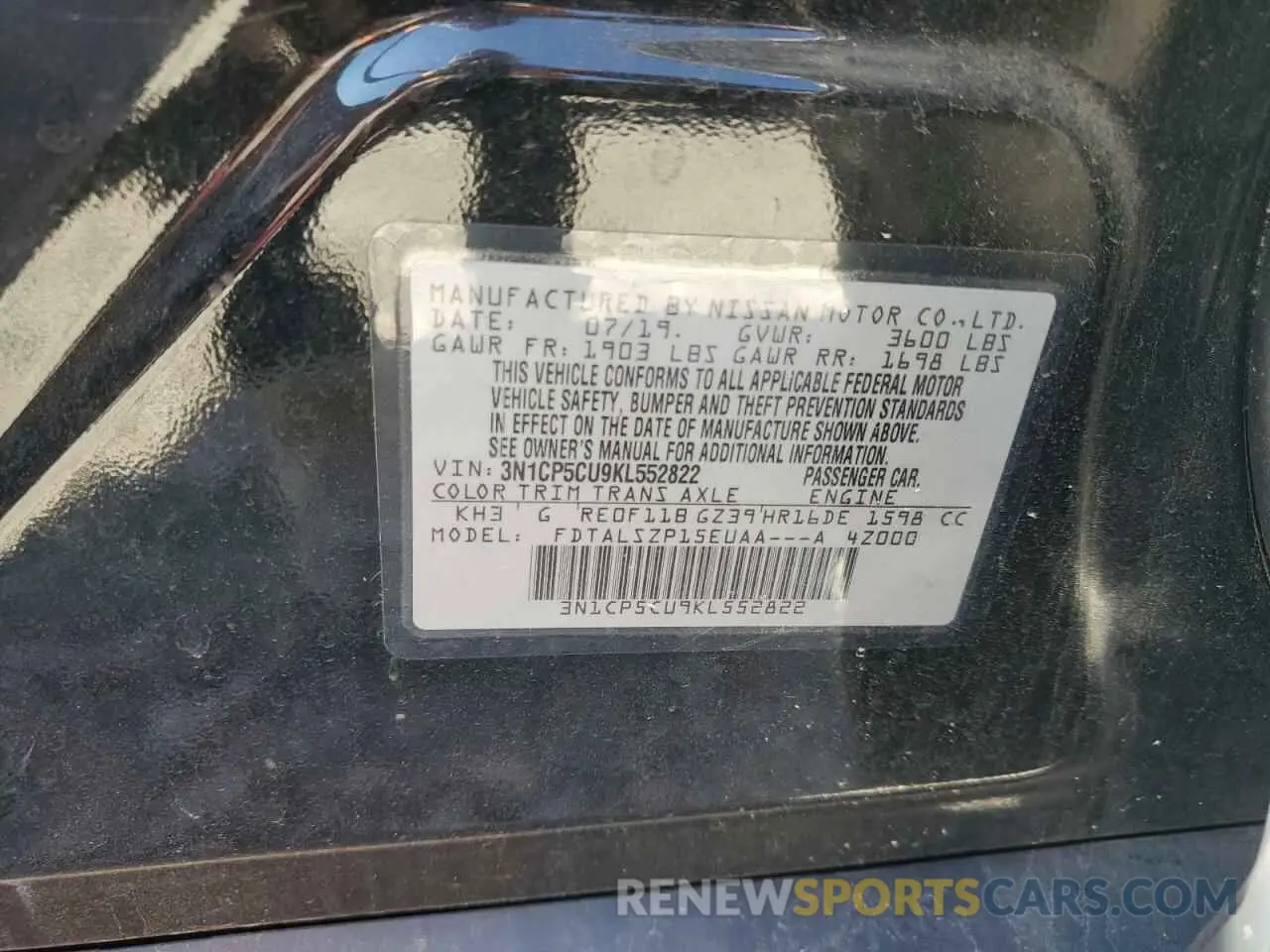 14 fotografías del automóvil dañado 3N1CP5CU9KL552822 NISSAN KICKS 2019
