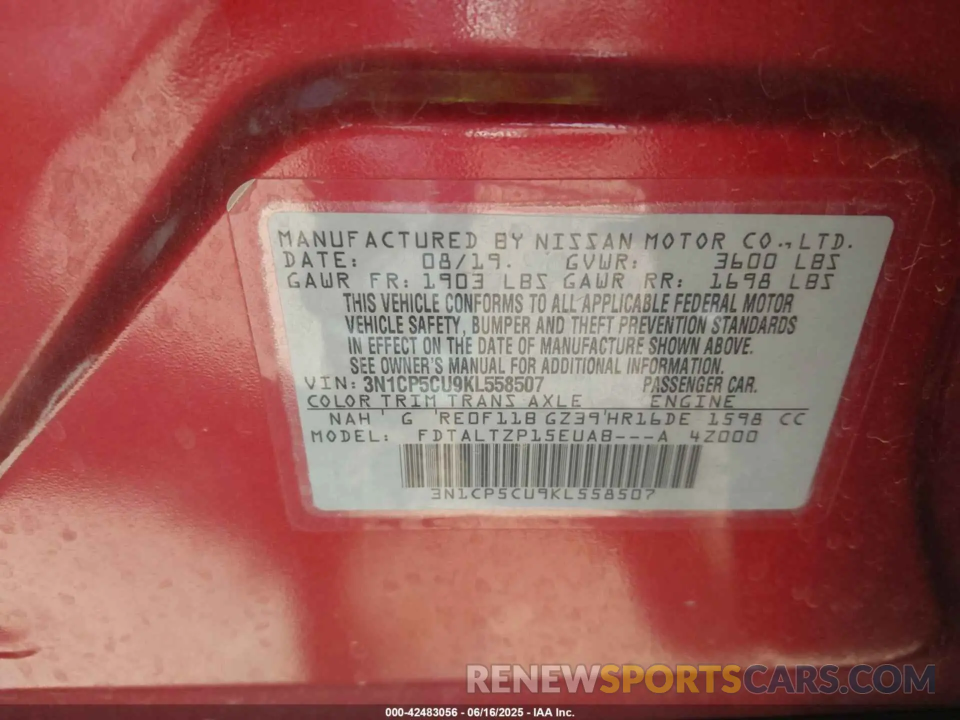 9 fotografías del automóvil dañado 3N1CP5CU9KL558507 NISSAN KICKS 2019
