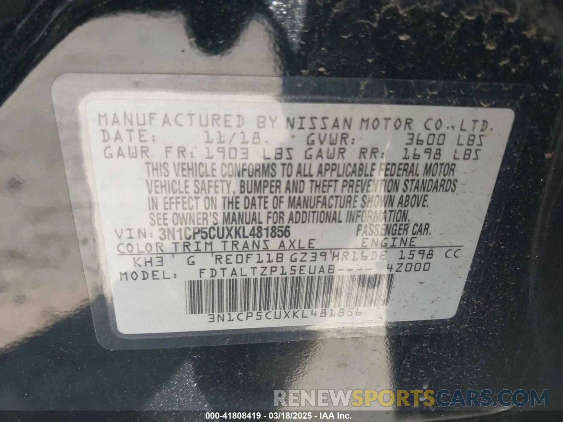 9 fotografías del automóvil dañado 3N1CP5CUXKL481856 NISSAN KICKS 2019