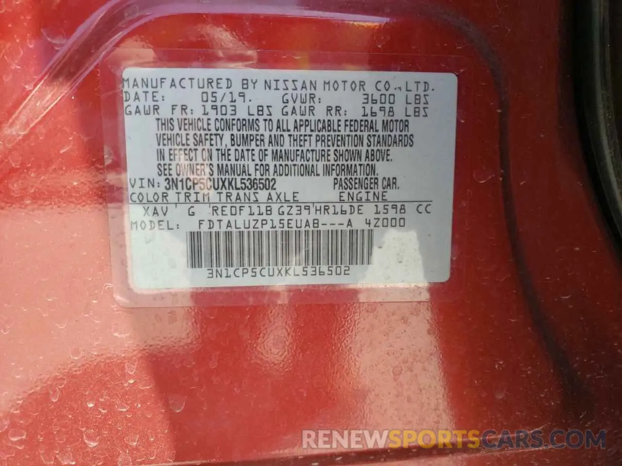 13 fotografías del automóvil dañado 3N1CP5CUXKL536502 NISSAN KICKS 2019