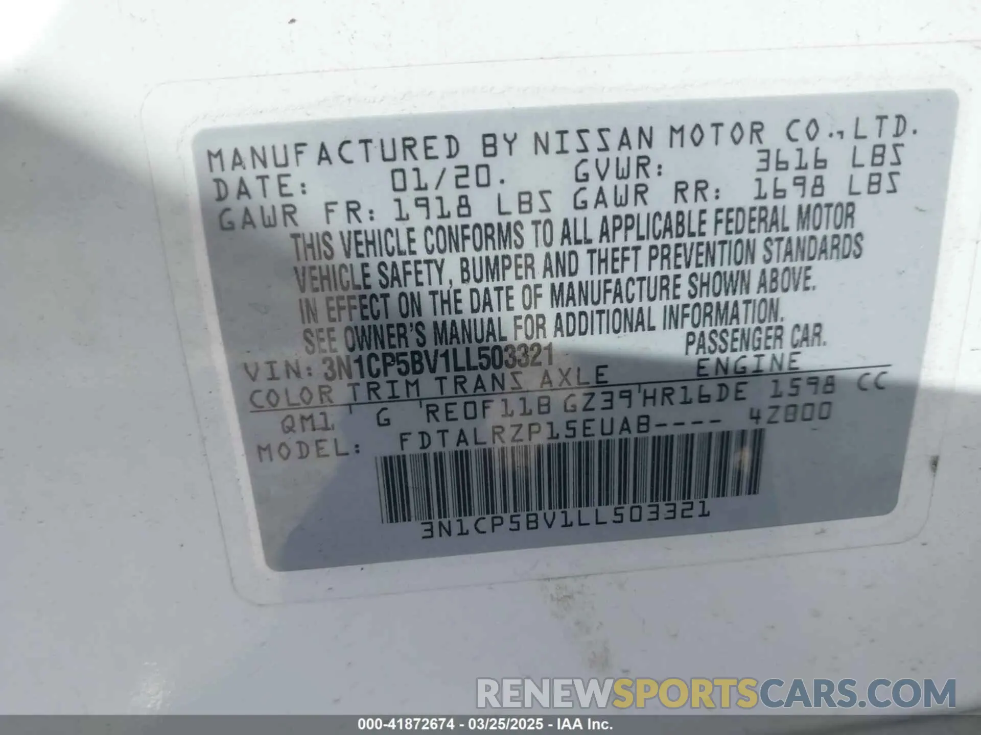9 fotografías del automóvil dañado 3N1CP5BV1LL503321 NISSAN KICKS 2020