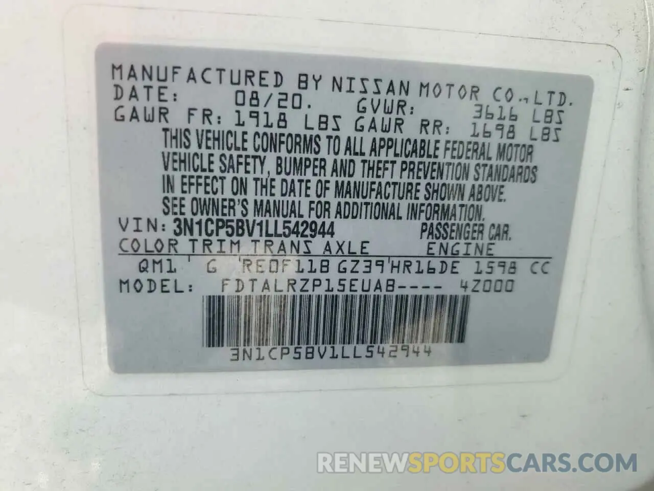 14 fotografías del automóvil dañado 3N1CP5BV1LL542944 NISSAN KICKS 2020