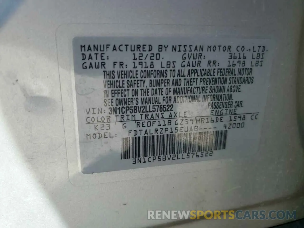 12 fotografías del automóvil dañado 3N1CP5BV2LL576522 NISSAN KICKS 2020