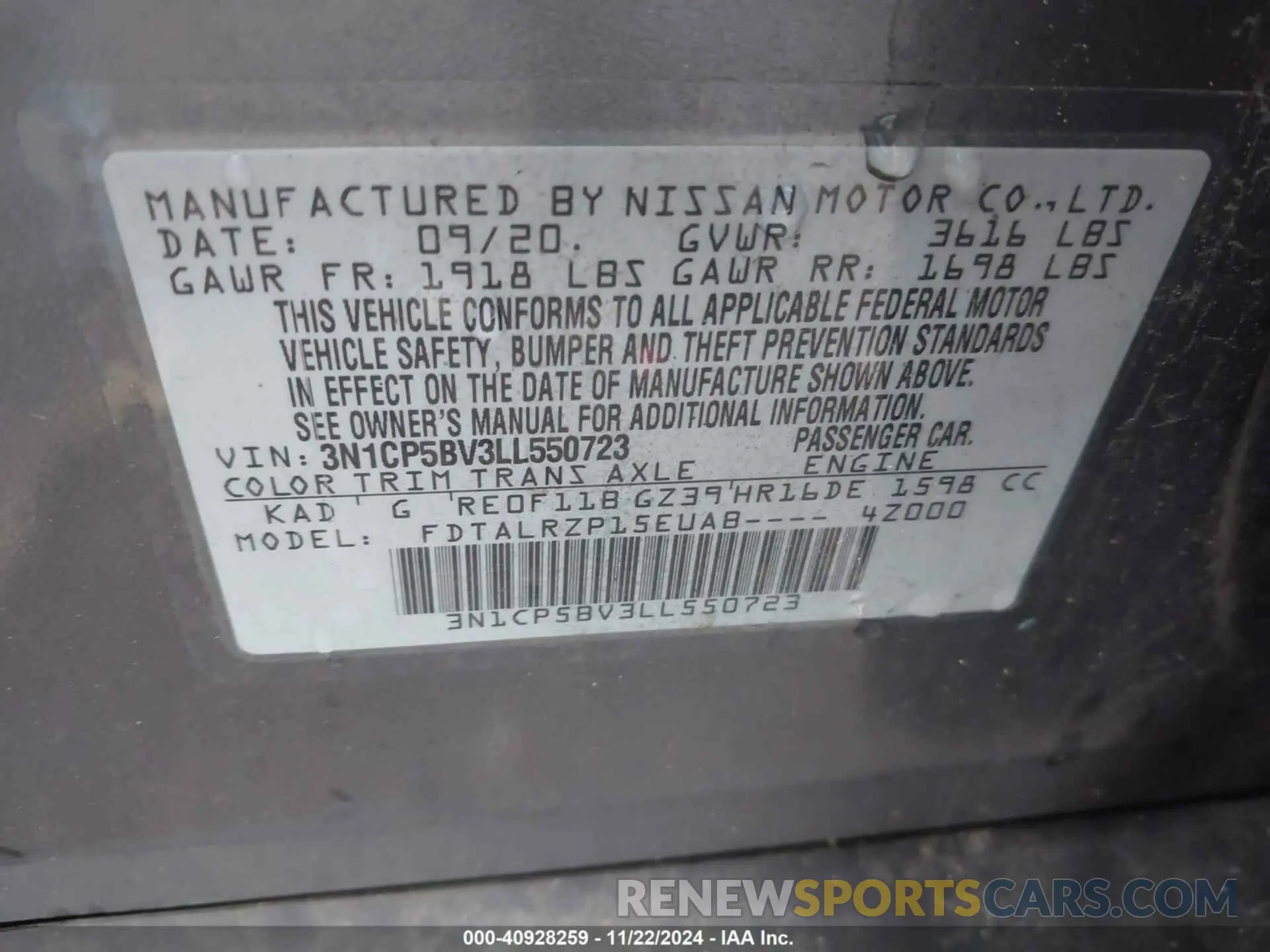 9 fotografías del automóvil dañado 3N1CP5BV3LL550723 NISSAN KICKS 2020
