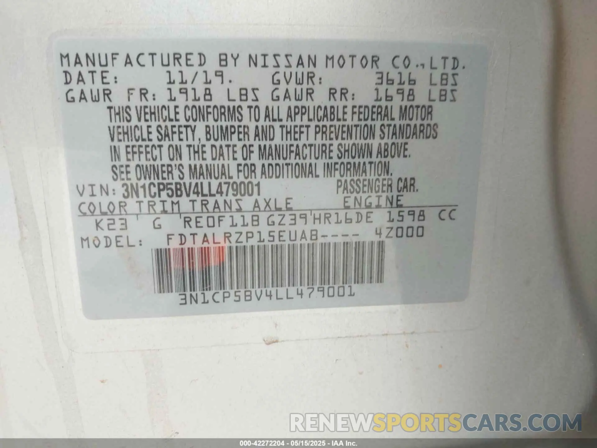 9 fotografías del automóvil dañado 3N1CP5BV4LL479001 NISSAN KICKS 2020