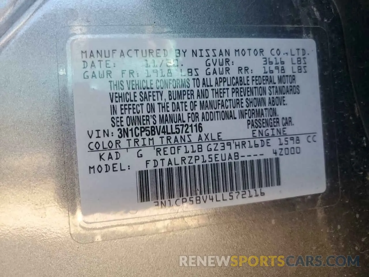 14 fotografías del automóvil dañado 3N1CP5BV4LL572116 NISSAN KICKS 2020