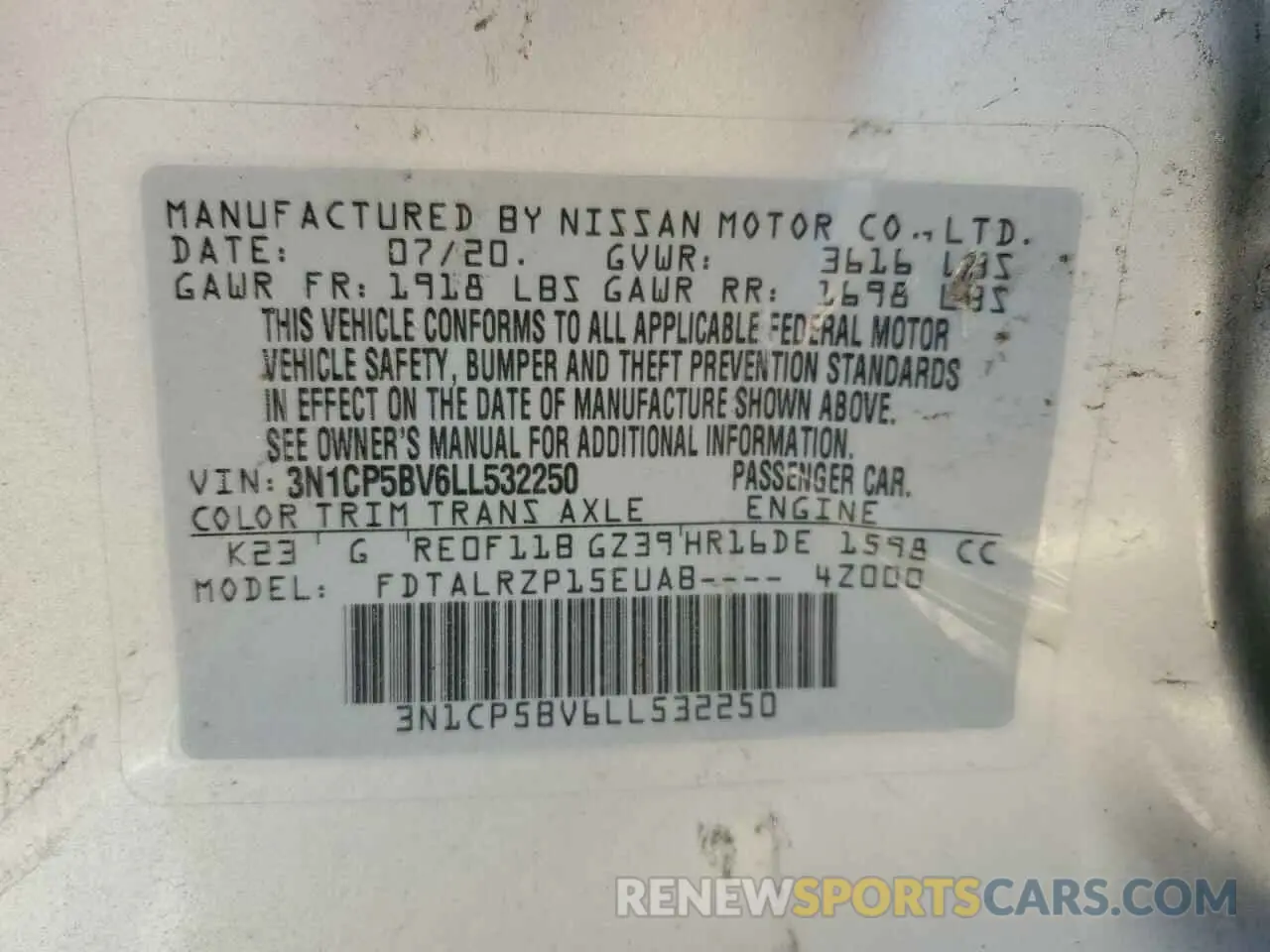 13 fotografías del automóvil dañado 3N1CP5BV6LL532250 NISSAN KICKS 2020