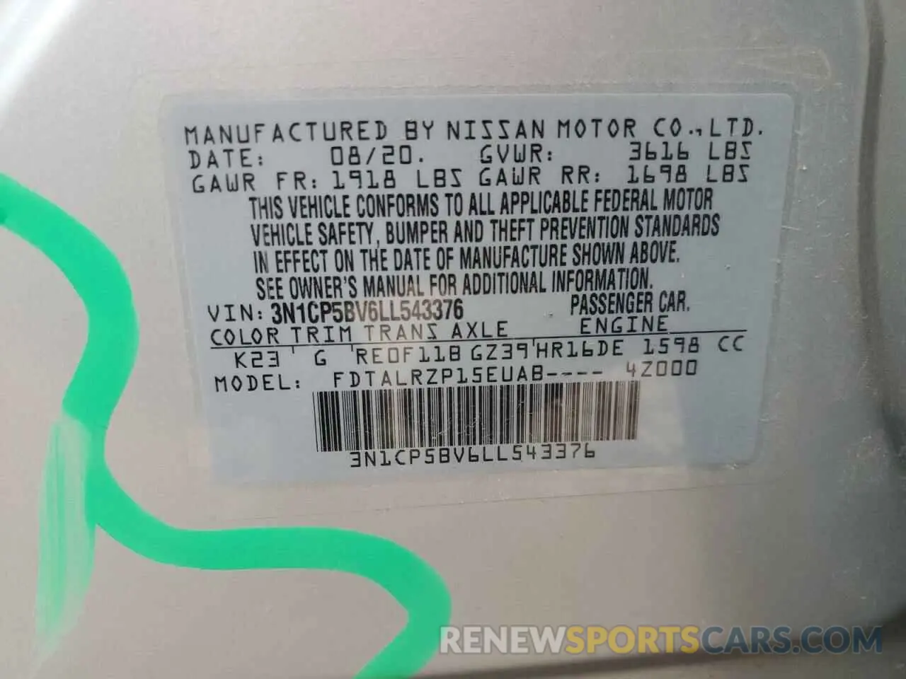 14 fotografías del automóvil dañado 3N1CP5BV6LL543376 NISSAN KICKS 2020