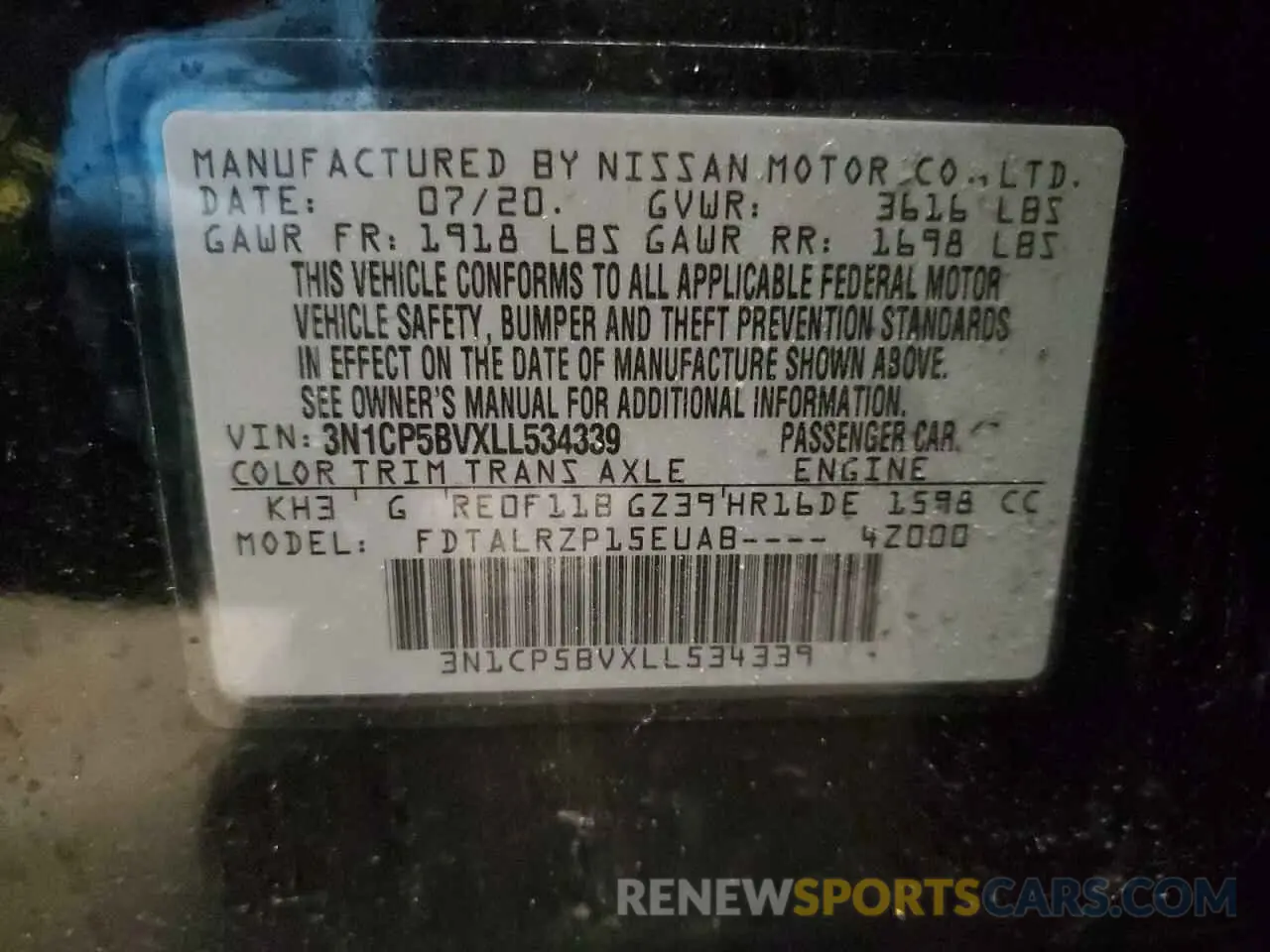 12 fotografías del automóvil dañado 3N1CP5BVXLL534339 NISSAN KICKS 2020