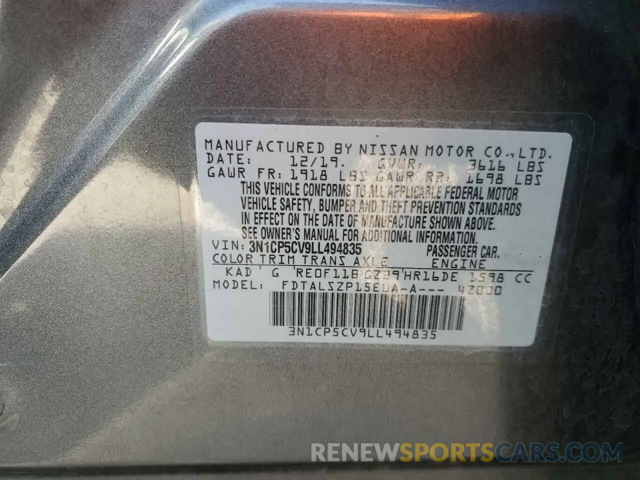15 fotografías del automóvil dañado 3N1CP5CV9LL494835 NISSAN KICKS 2020