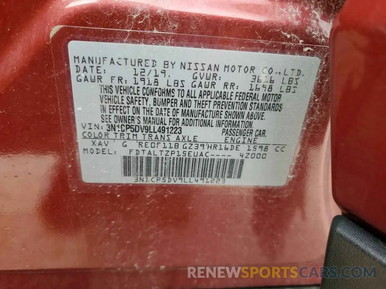 12 fotografías del automóvil dañado 3N1CP5DV9LL491223 NISSAN KICKS 2020