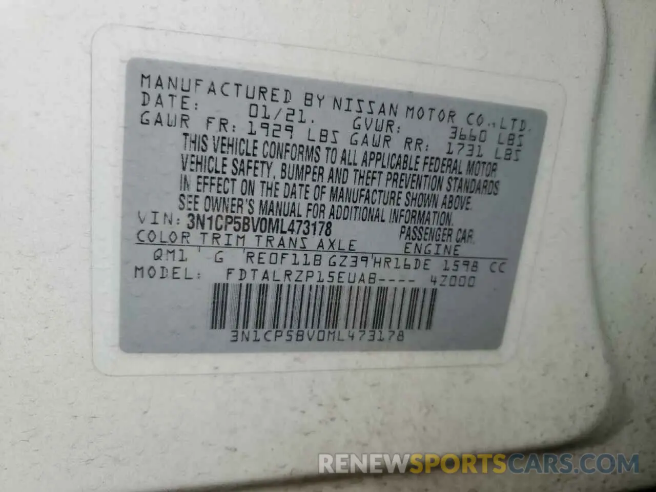 12 fotografías del automóvil dañado 3N1CP5BV0ML473178 NISSAN KICKS 2021