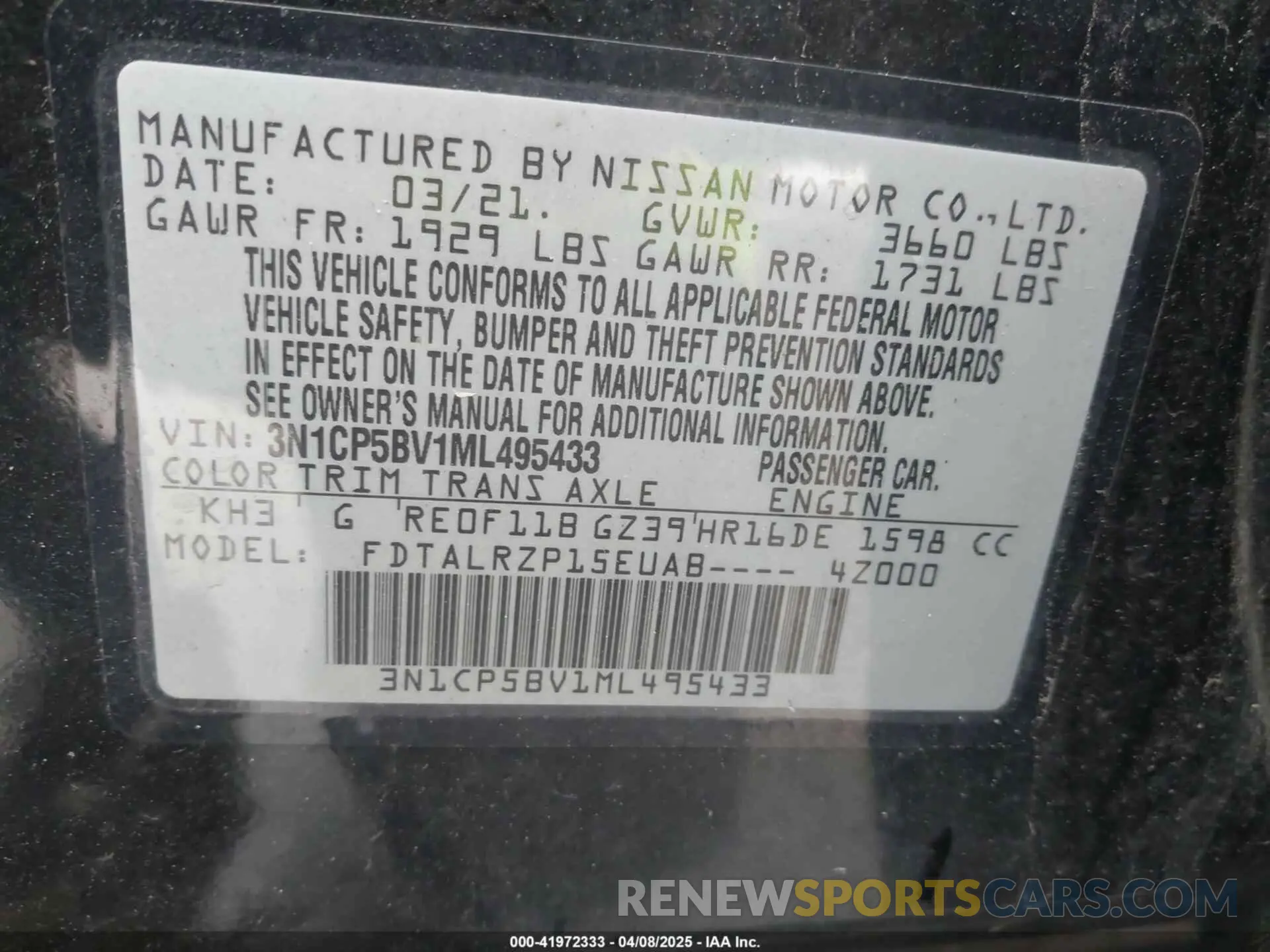9 fotografías del automóvil dañado 3N1CP5BV1ML495433 NISSAN KICKS 2021