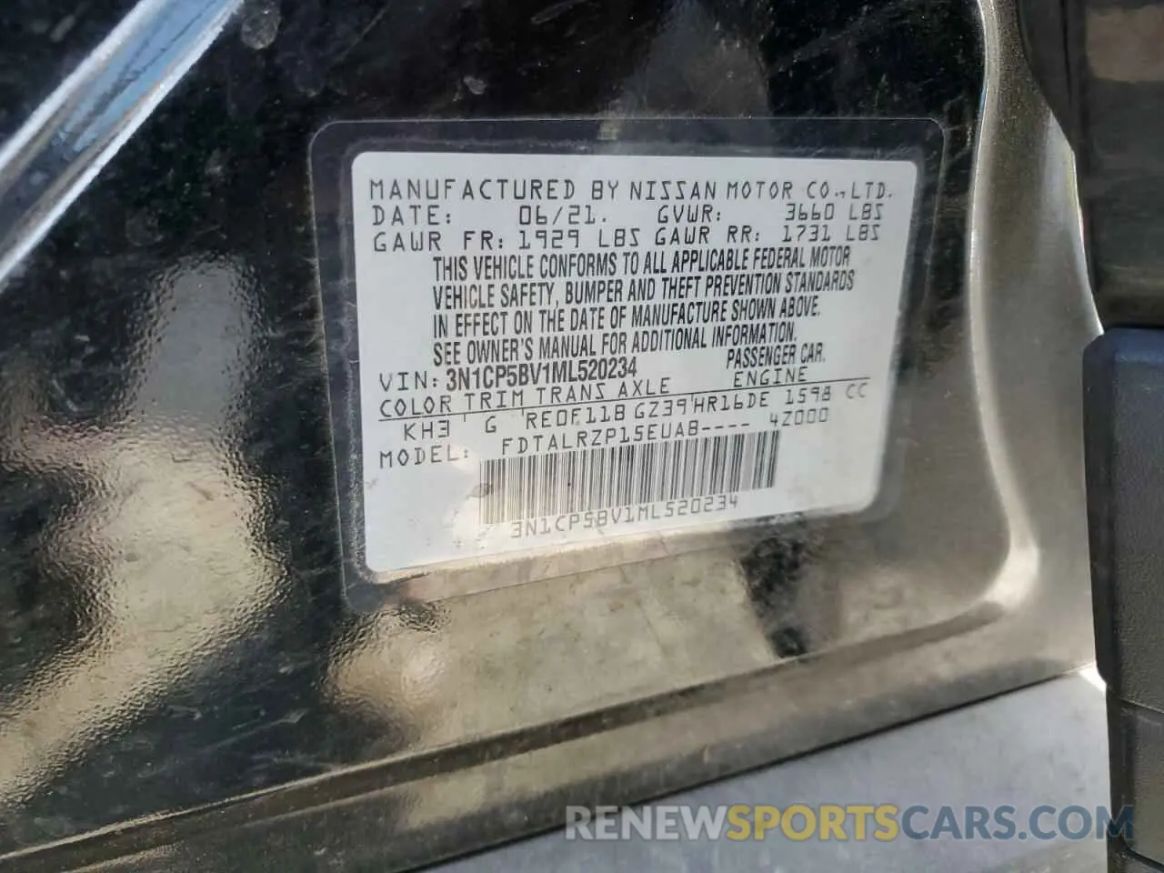 12 fotografías del automóvil dañado 3N1CP5BV1ML520234 NISSAN KICKS 2021