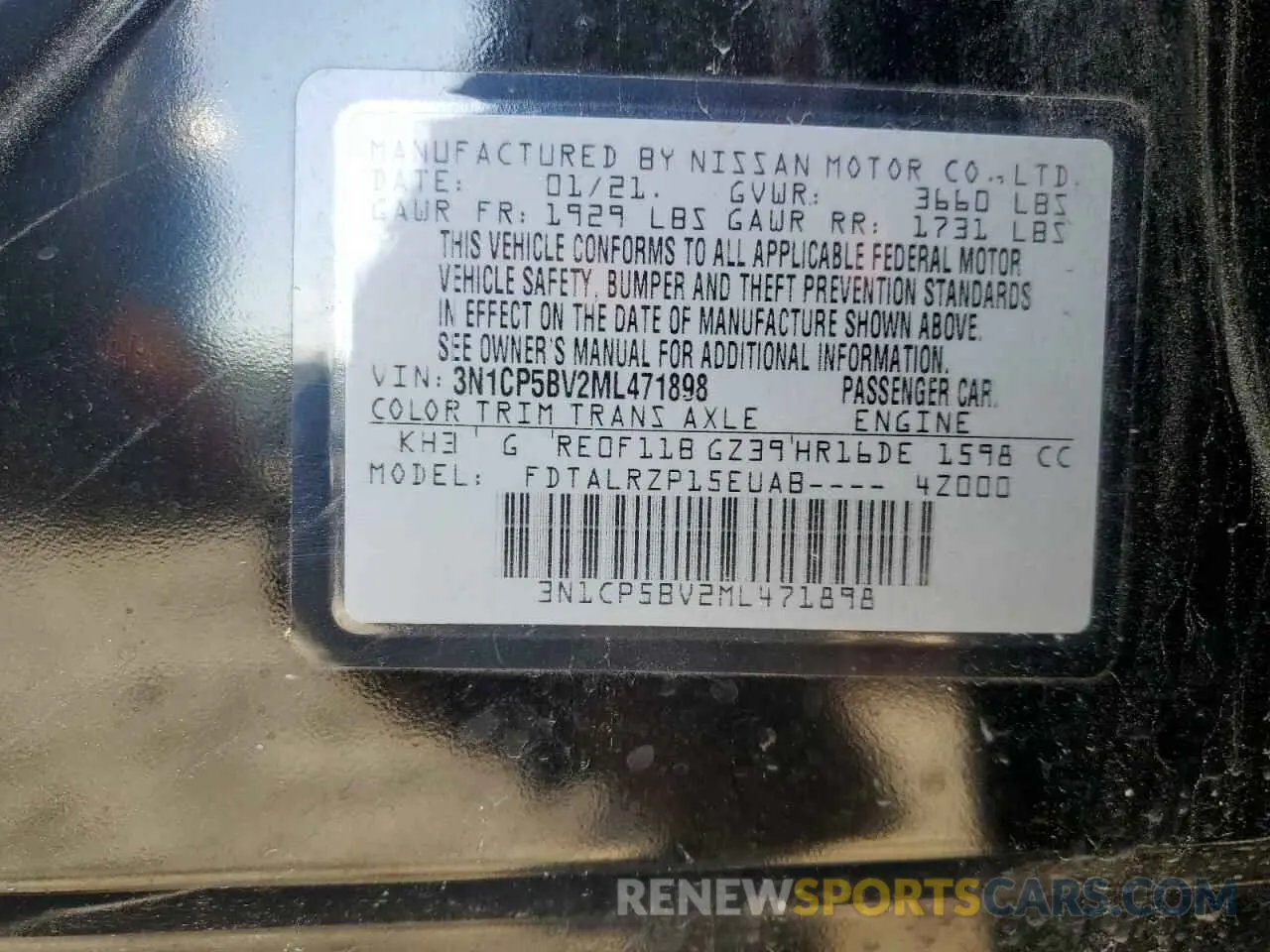 15 fotografías del automóvil dañado 3N1CP5BV2ML471898 NISSAN KICKS 2021