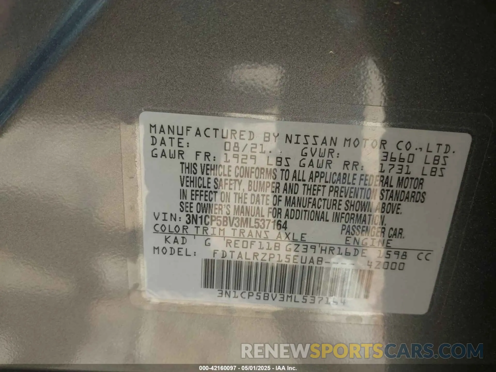 9 fotografías del automóvil dañado 3N1CP5BV3ML537164 NISSAN KICKS 2021
