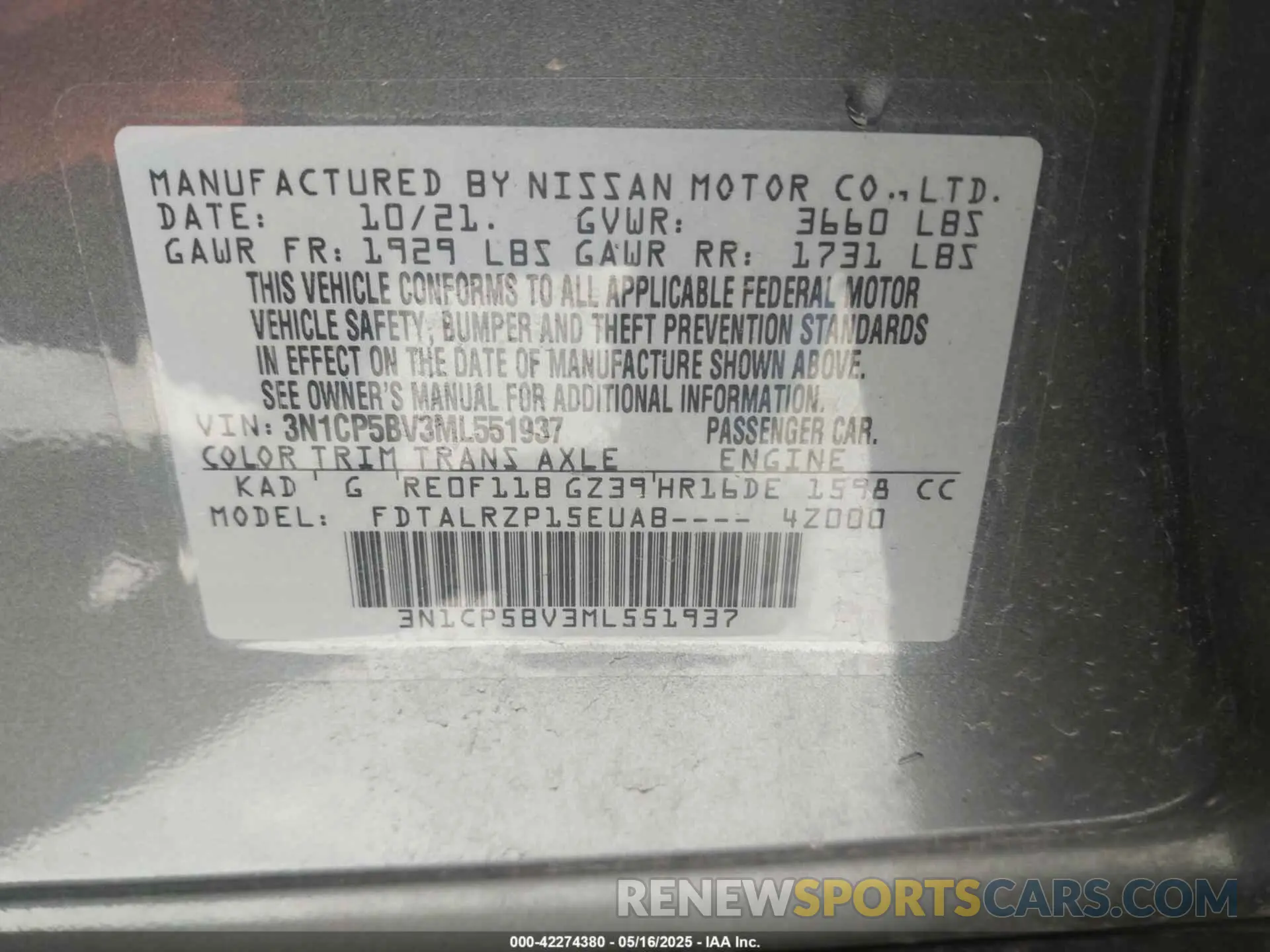 9 fotografías del automóvil dañado 3N1CP5BV3ML551937 NISSAN KICKS 2021