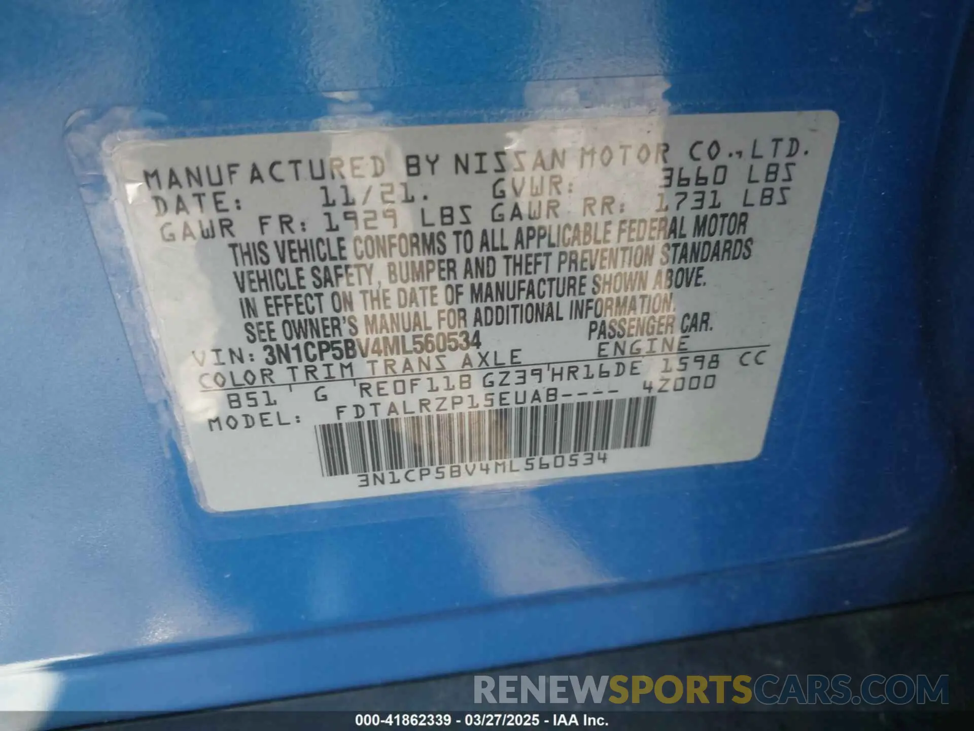 9 fotografías del automóvil dañado 3N1CP5BV4ML560534 NISSAN KICKS 2021