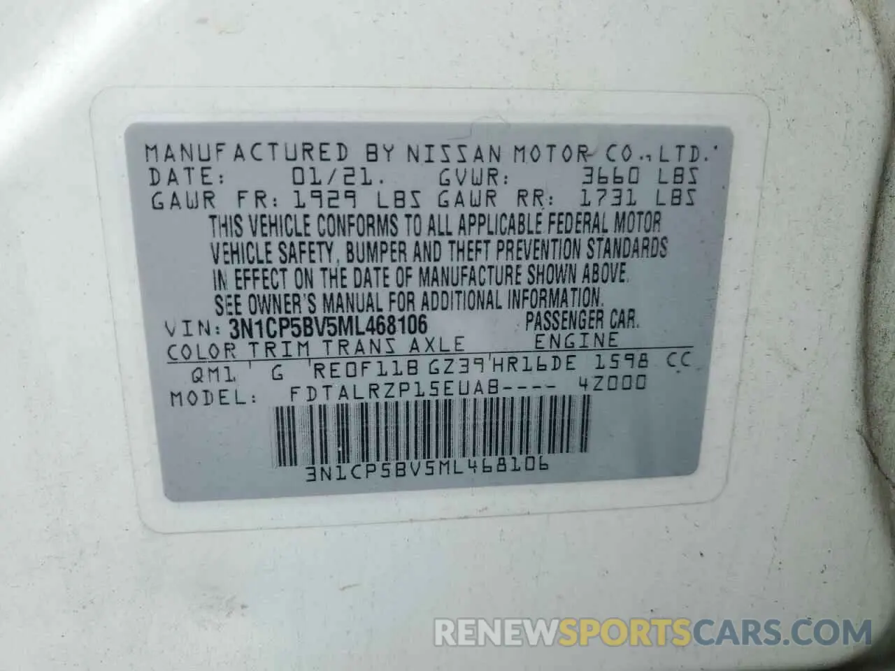 13 fotografías del automóvil dañado 3N1CP5BV5ML468106 NISSAN KICKS 2021