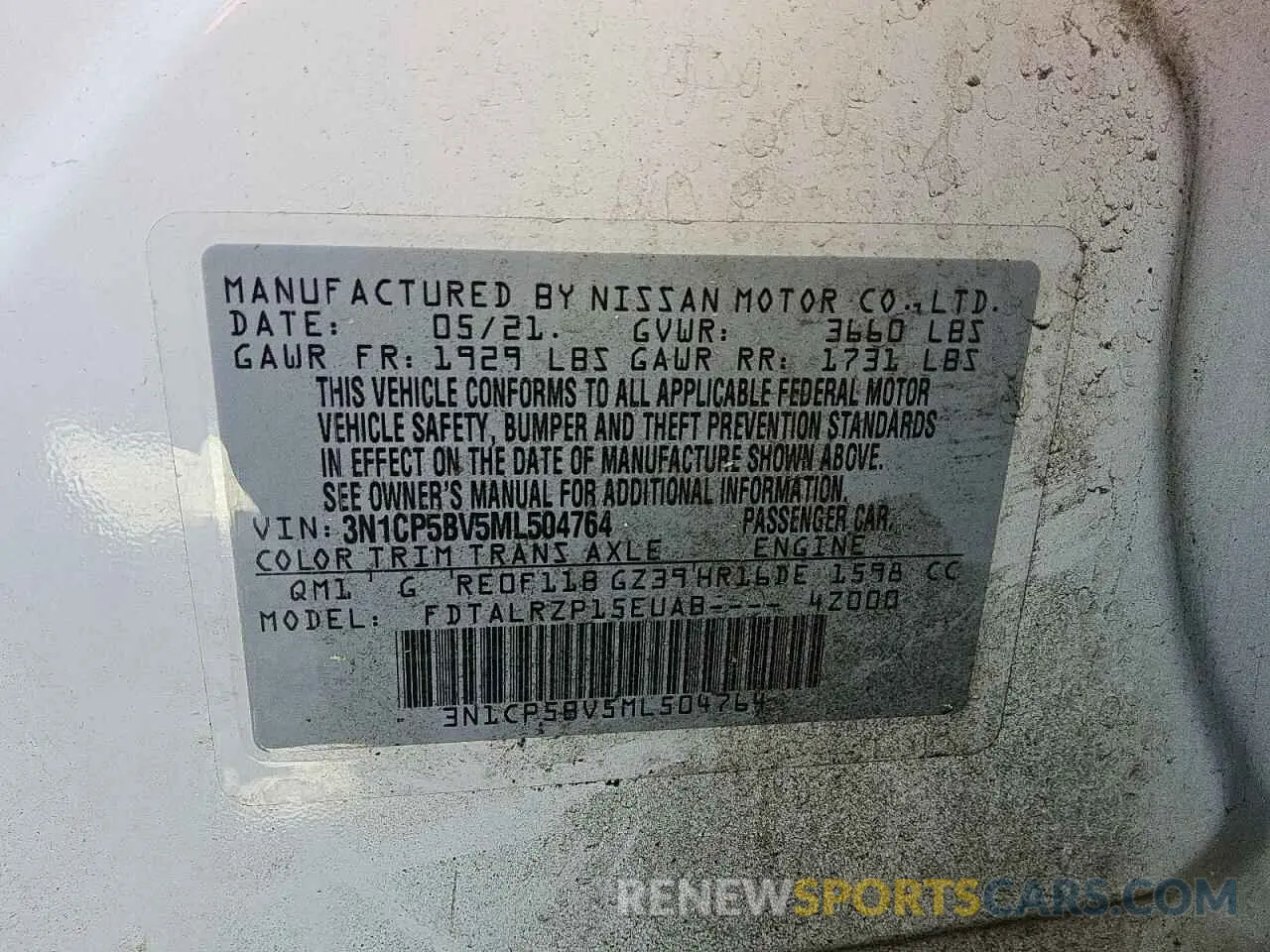13 fotografías del automóvil dañado 3N1CP5BV5ML504764 NISSAN KICKS 2021