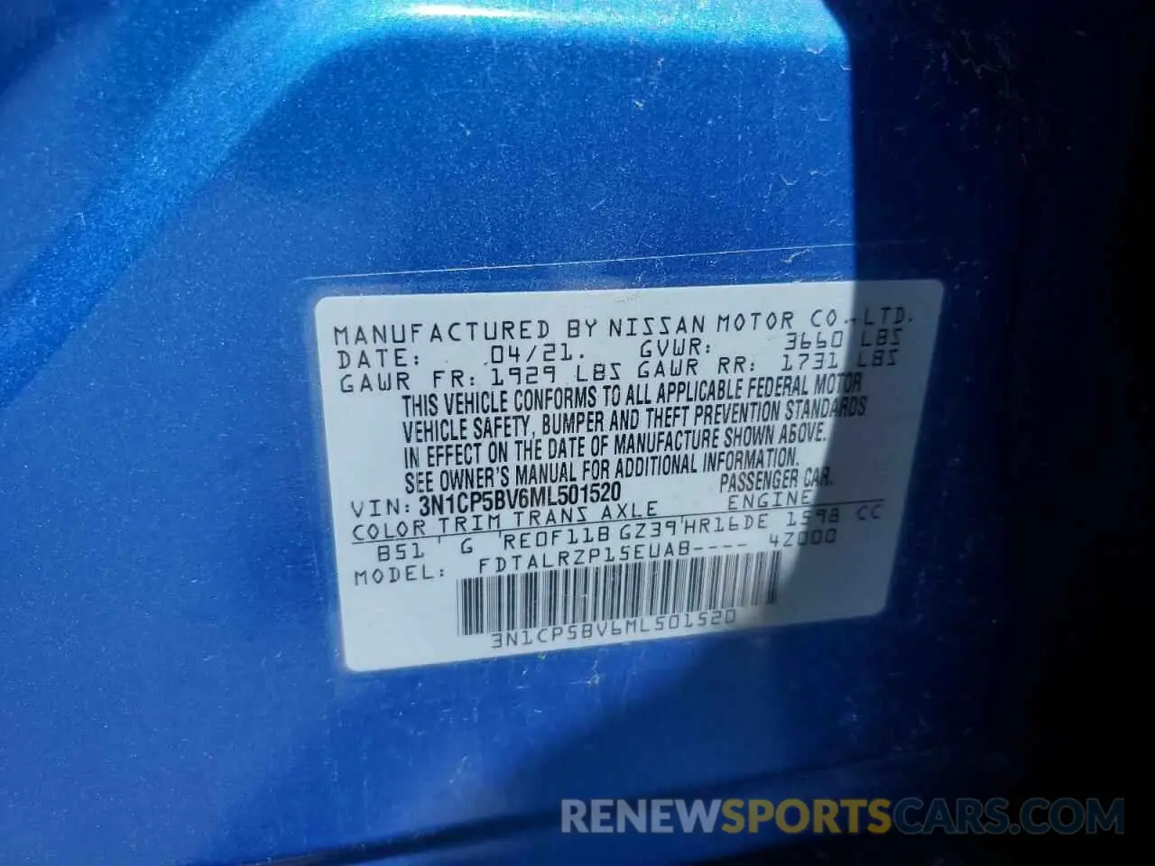 12 fotografías del automóvil dañado 3N1CP5BV6ML501520 NISSAN KICKS 2021