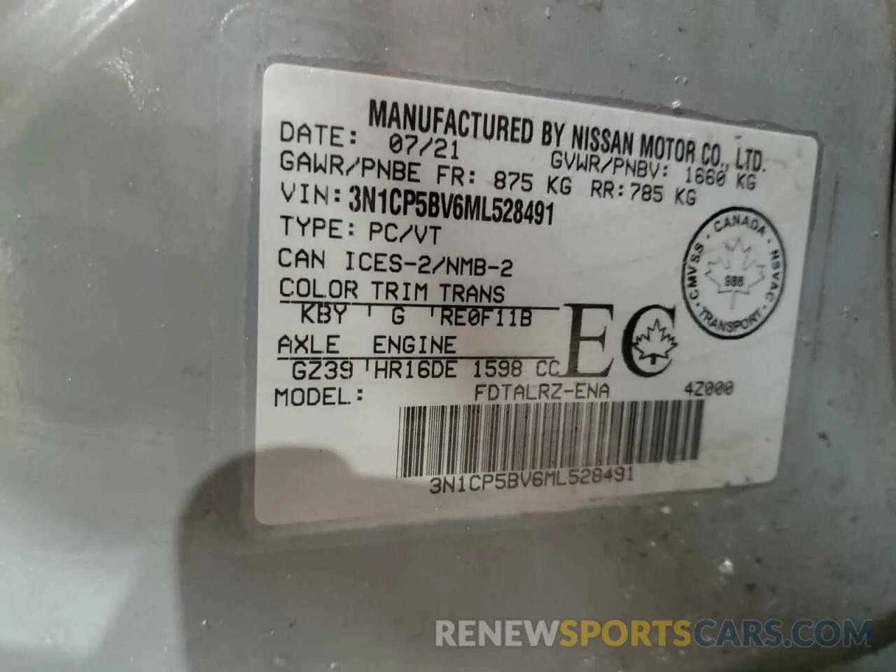 12 fotografías del automóvil dañado 3N1CP5BV6ML528491 NISSAN KICKS 2021