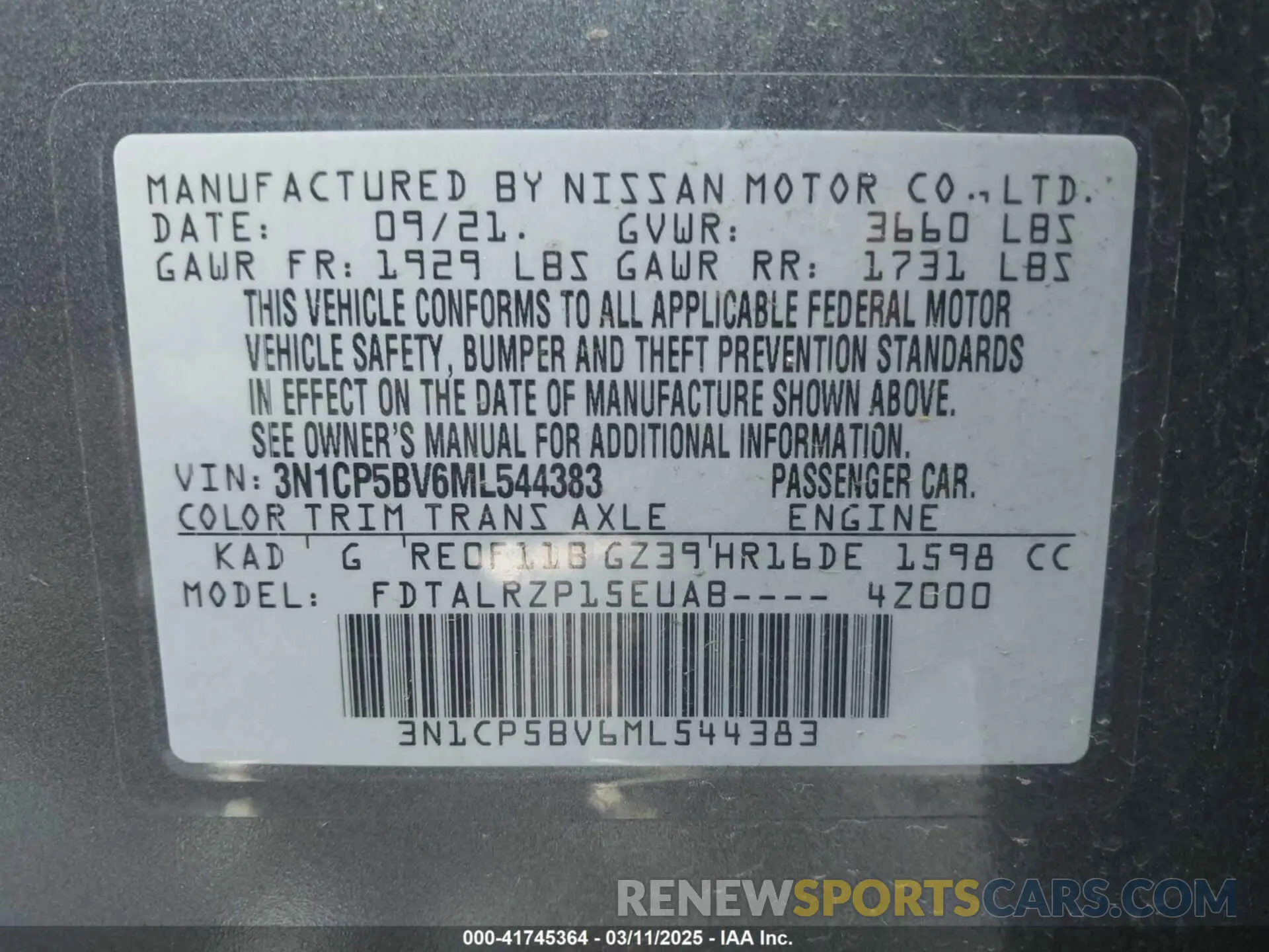 9 fotografías del automóvil dañado 3N1CP5BV6ML544383 NISSAN KICKS 2021