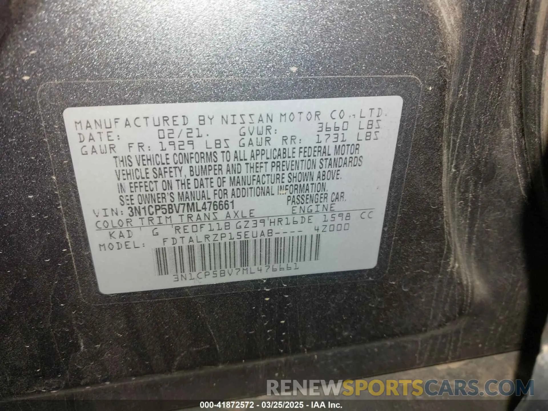 9 fotografías del automóvil dañado 3N1CP5BV7ML476661 NISSAN KICKS 2021