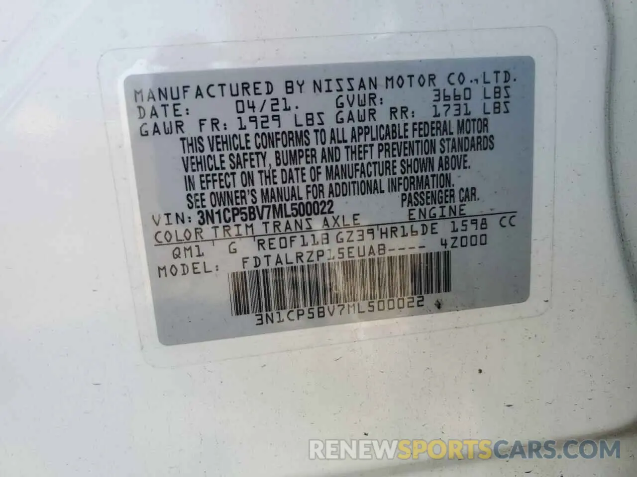 13 fotografías del automóvil dañado 3N1CP5BV7ML500022 NISSAN KICKS 2021