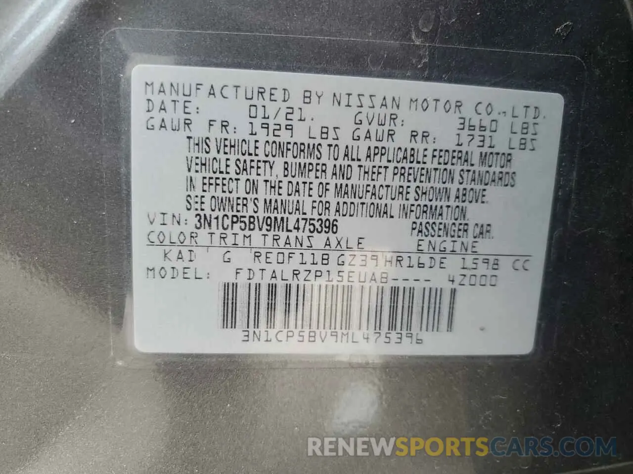 14 fotografías del automóvil dañado 3N1CP5BV9ML475396 NISSAN KICKS 2021