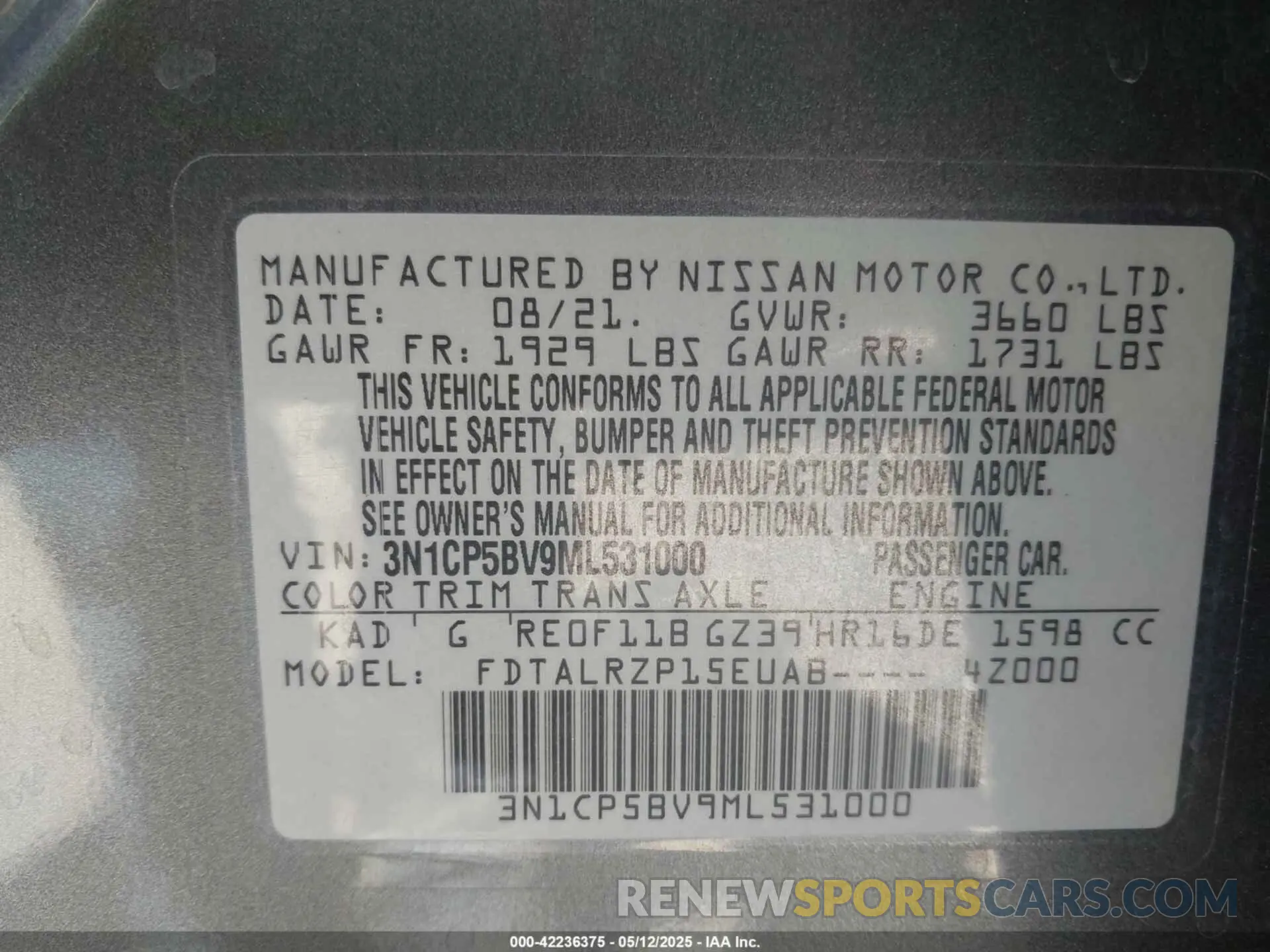 9 fotografías del automóvil dañado 3N1CP5BV9ML531000 NISSAN KICKS 2021